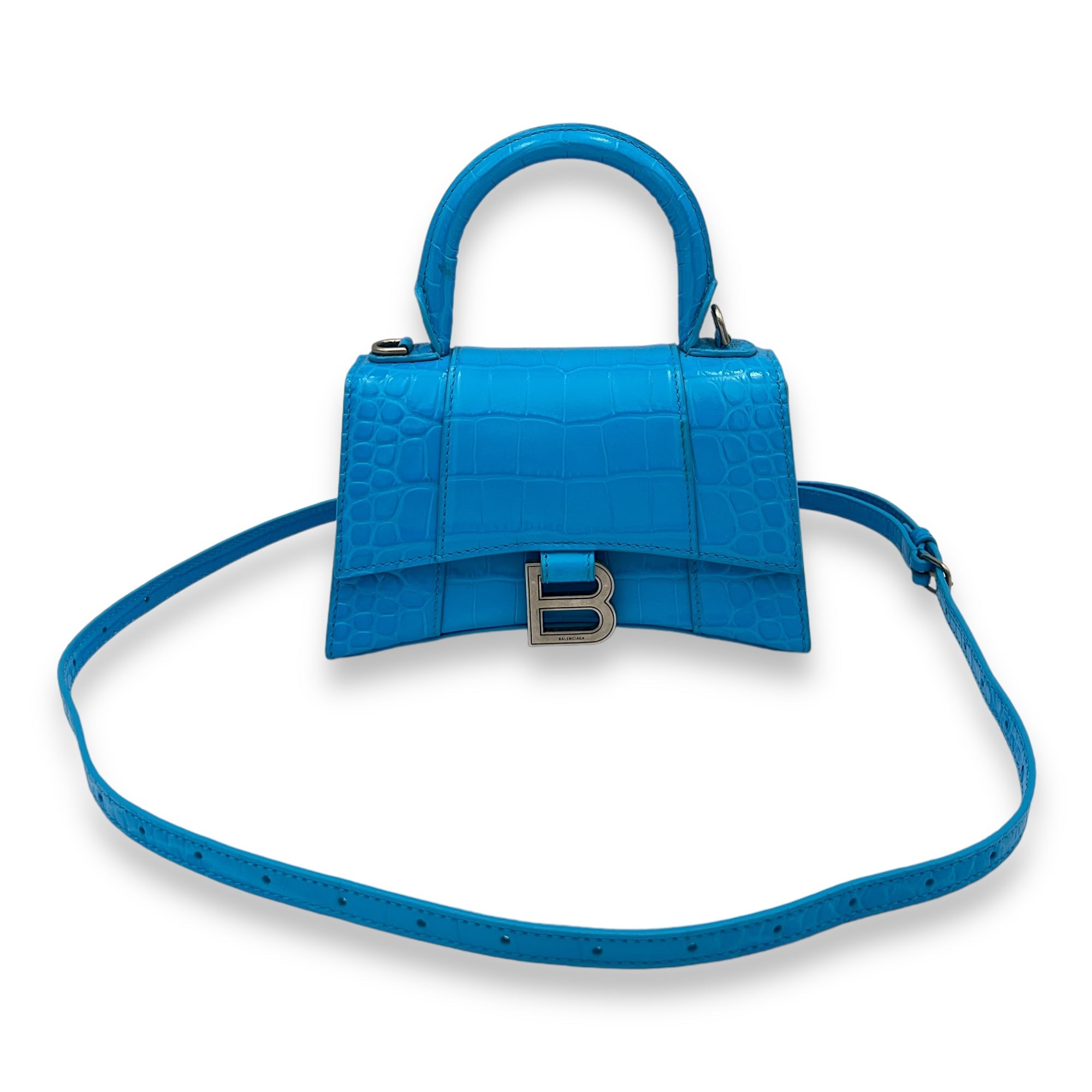 Hourglass Top Handle Bag XS Blue in Calfskin , Silver Hardware - Image 8