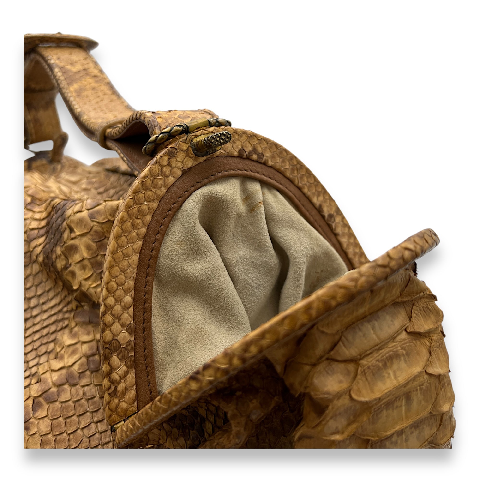 Duette Brown Shoulder Bag in Python Leather, Brushed Gold hardware - Image 11