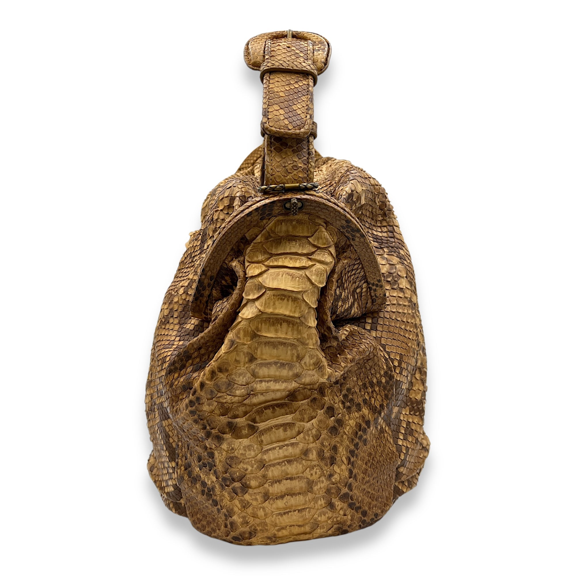 Duette Brown Shoulder Bag in Python Leather, Brushed Gold hardware - Image 4