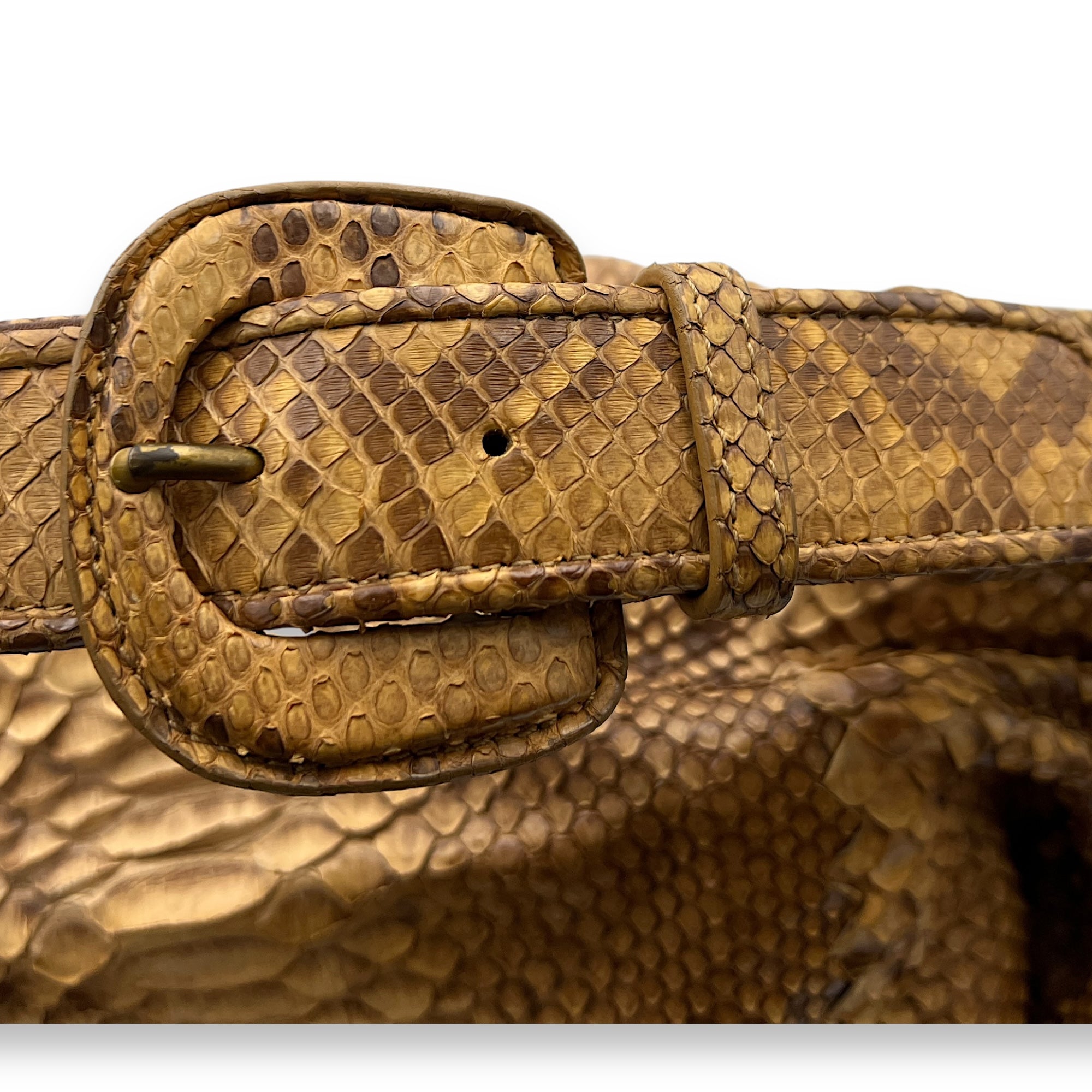 Duette Brown Shoulder Bag in Python Leather, Brushed Gold hardware - Image 8