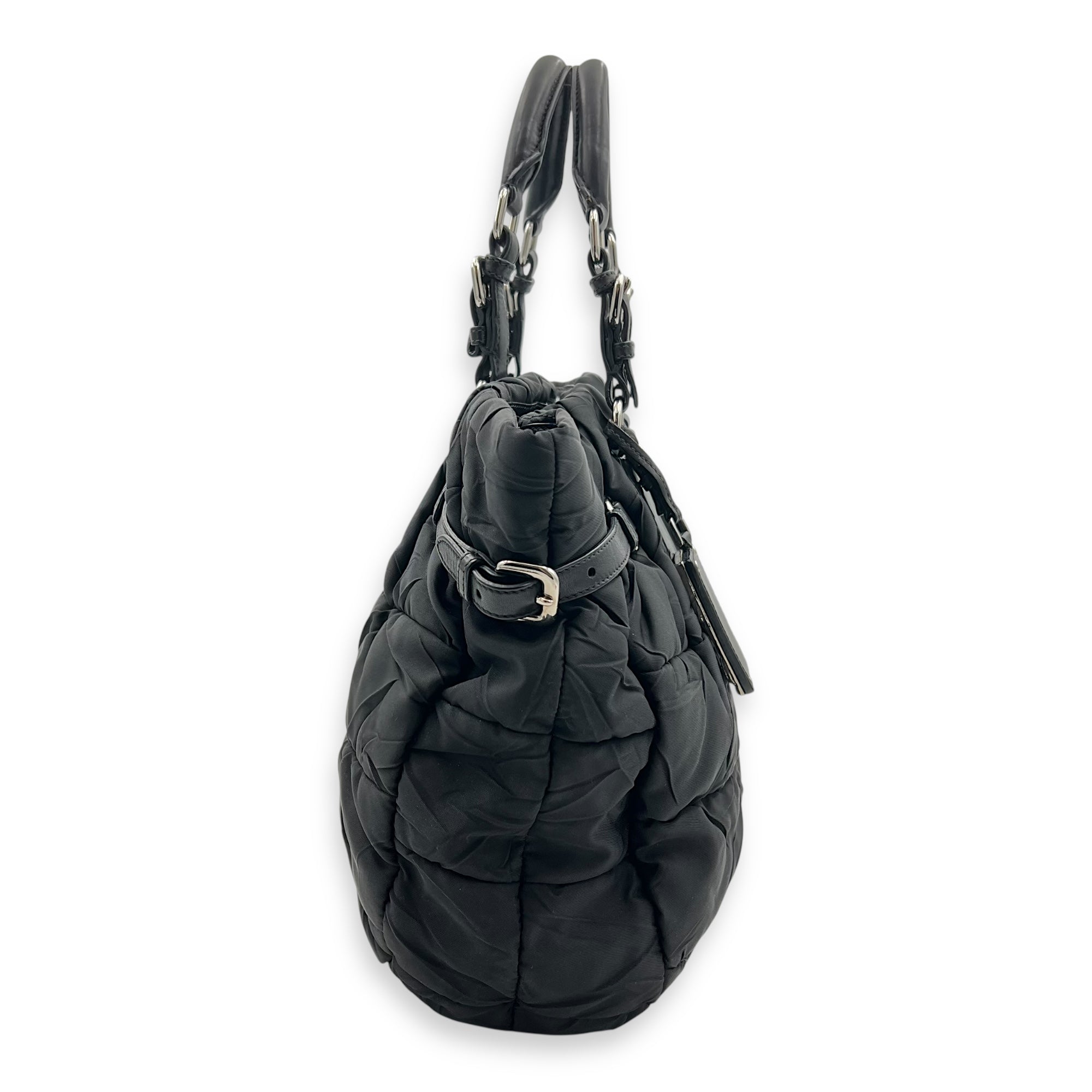 Logo Top Handle Bag Black in Nylon, Silver hardware - Image 5