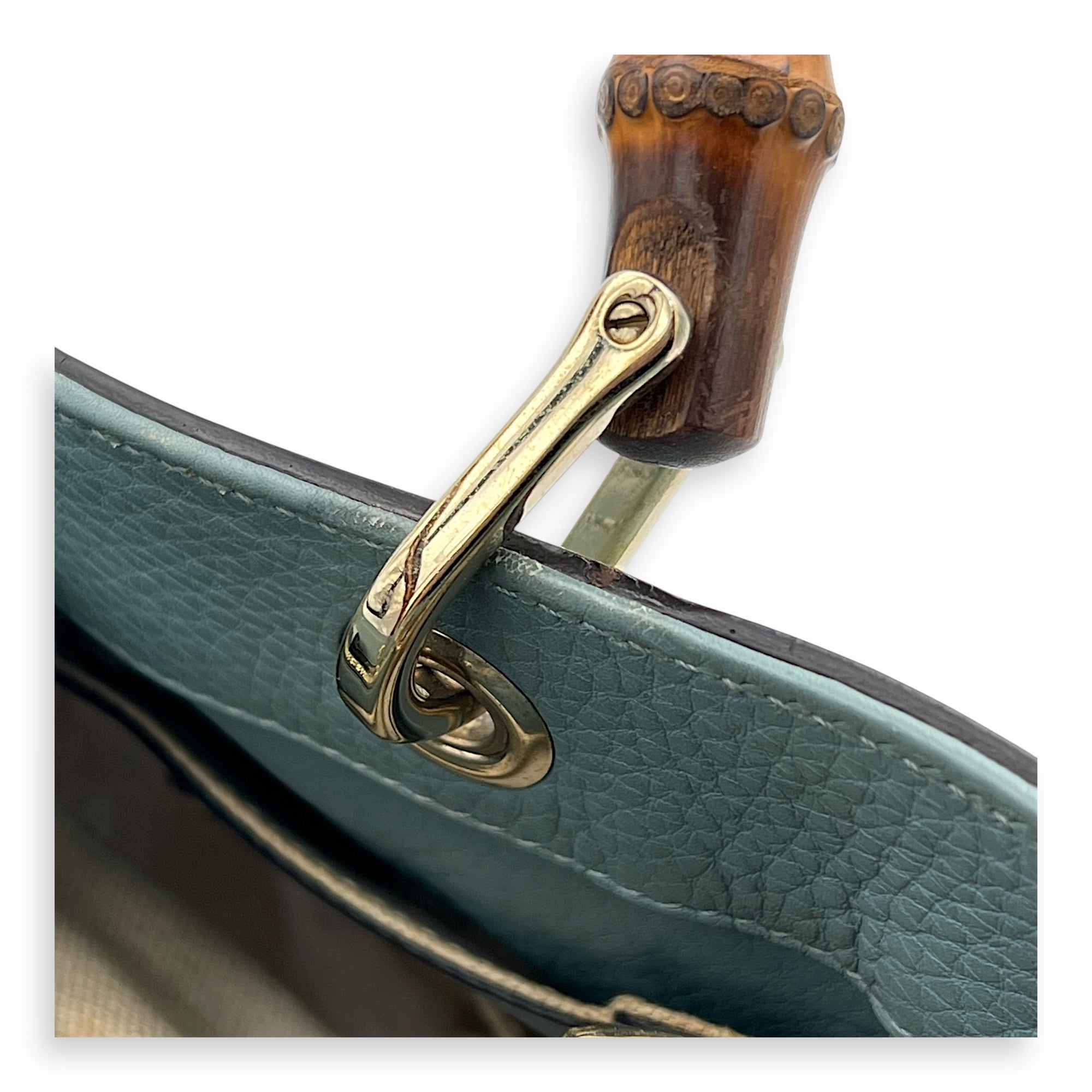 Bamboo Top Handle Bag Blue in Calfskin, Gold hardware - Image 14