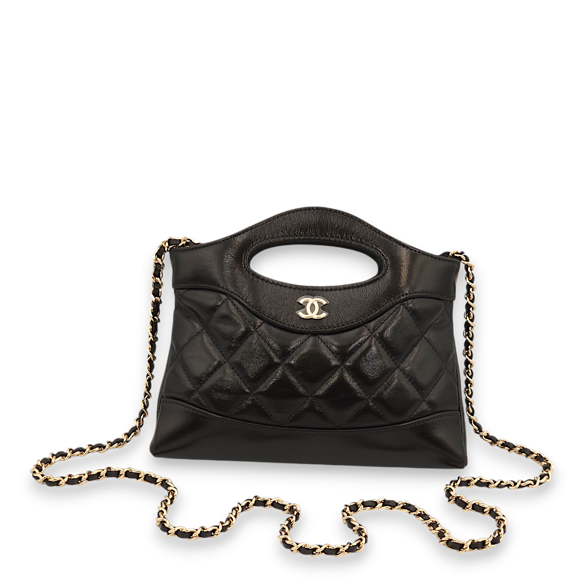 31 Mini Black Shoulder Bag in Calfskin, Gold hardware - Image 4