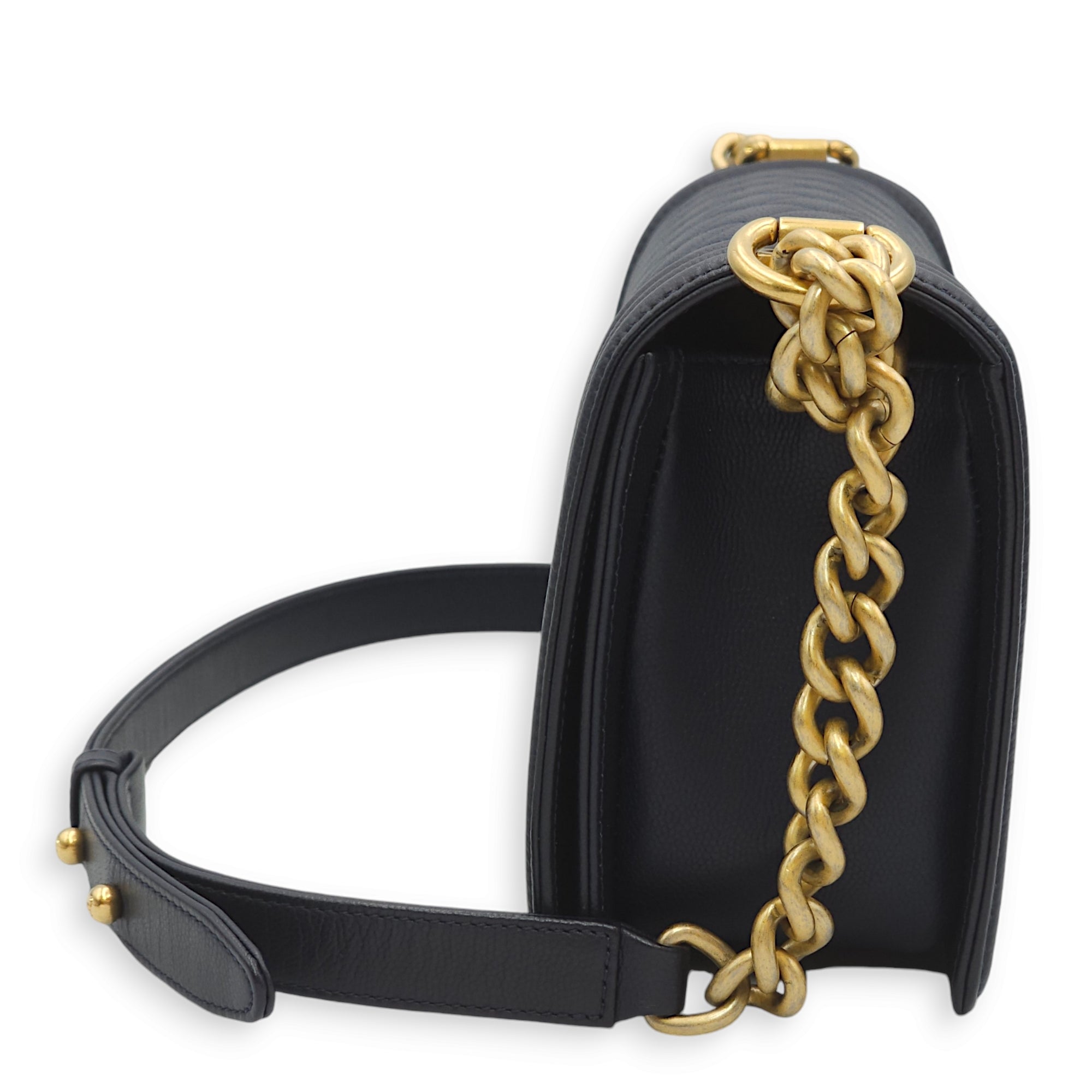 Boy Medium Navy Blue Crossbody Bag in Caviar Leather, Gold hardware - Image 4