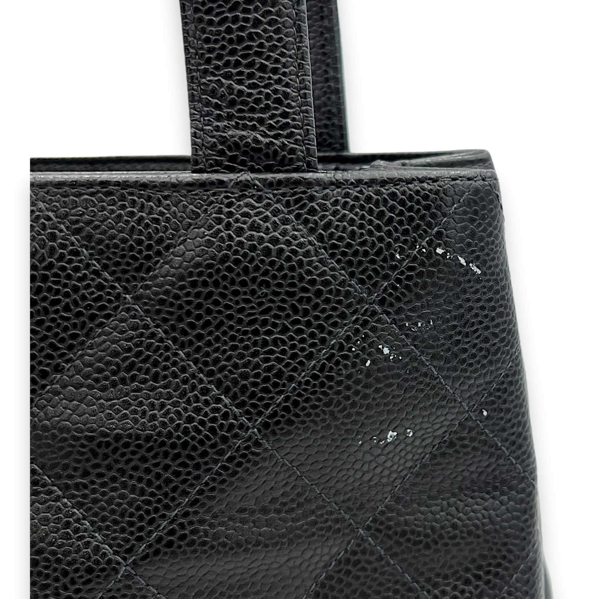 CC Black Tote Bag in Caviar Leather, Silver hardware - Image 9