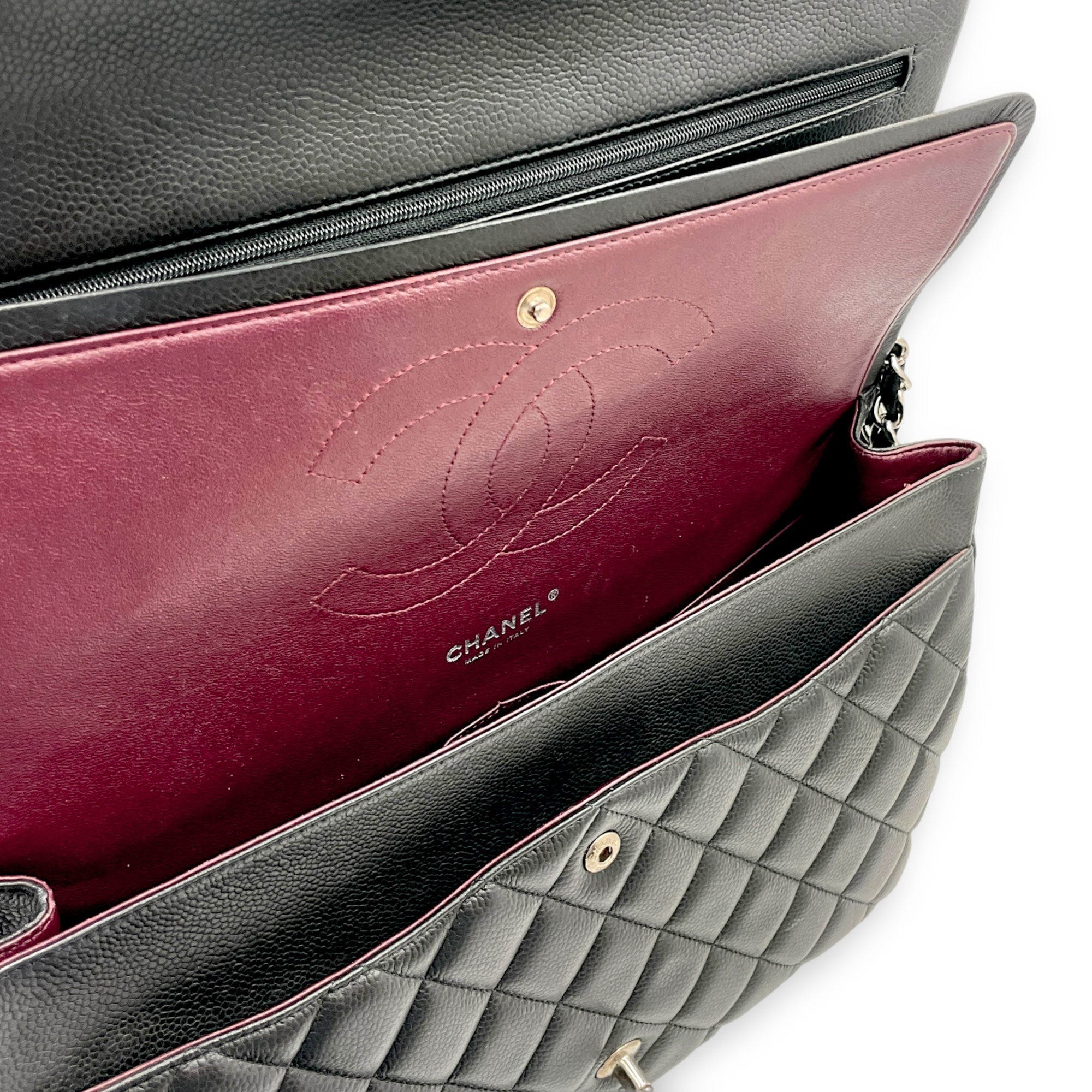 Classic Double Flap Maxi Black Shoulder Bag in Caviar Leather, Silver hardware - Image 8