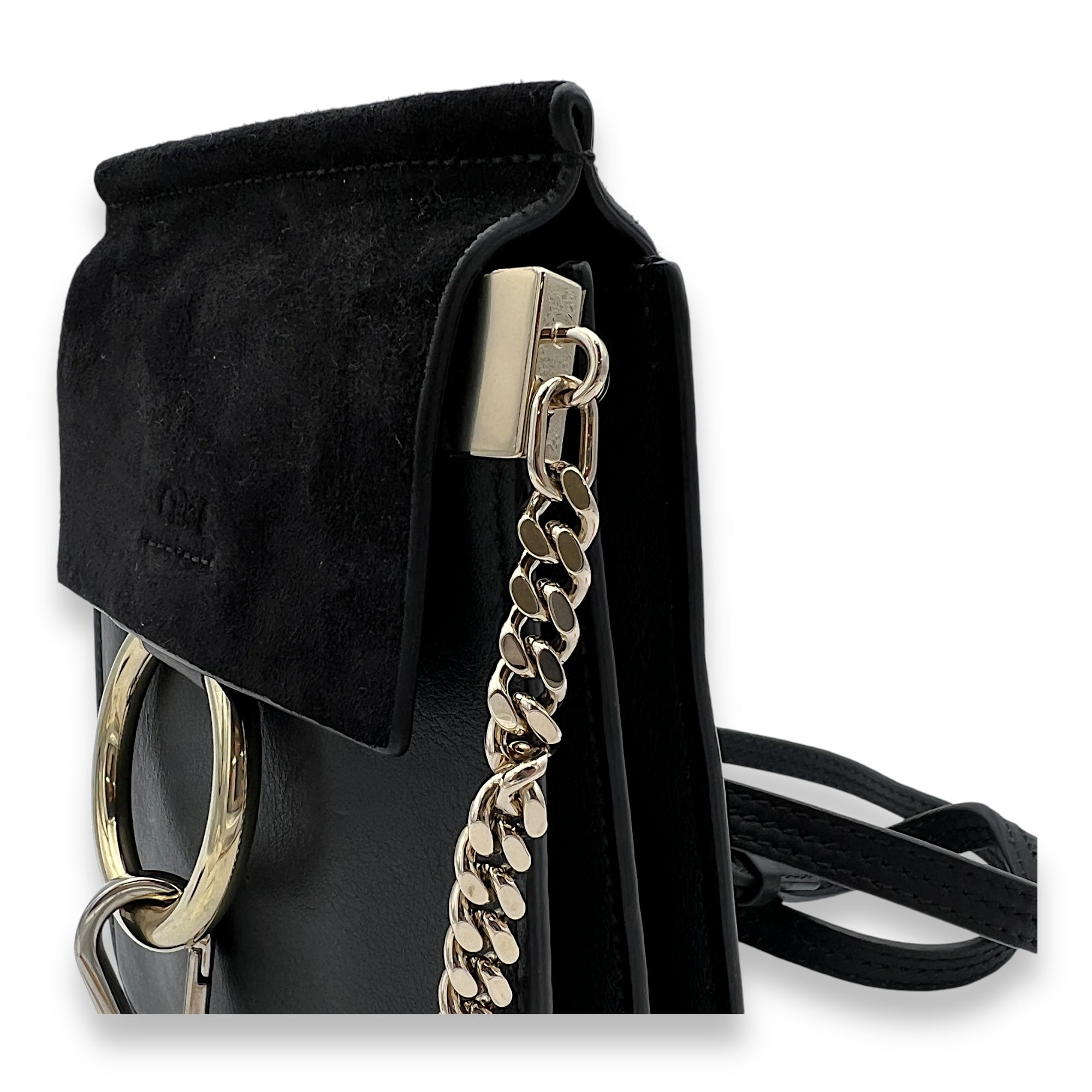Faye Small Black Crossbody Bag in Calfskin, Gold hardware - Image 8