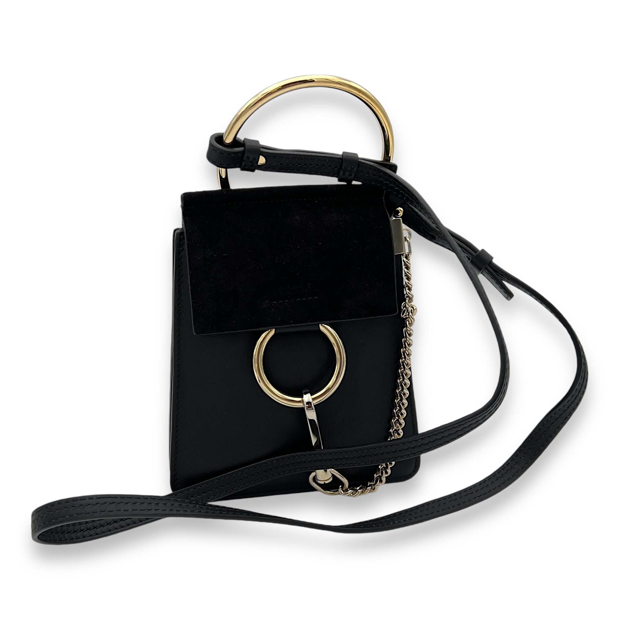 Faye Small Black Crossbody Bag in Calfskin, Gold hardware - Image 10