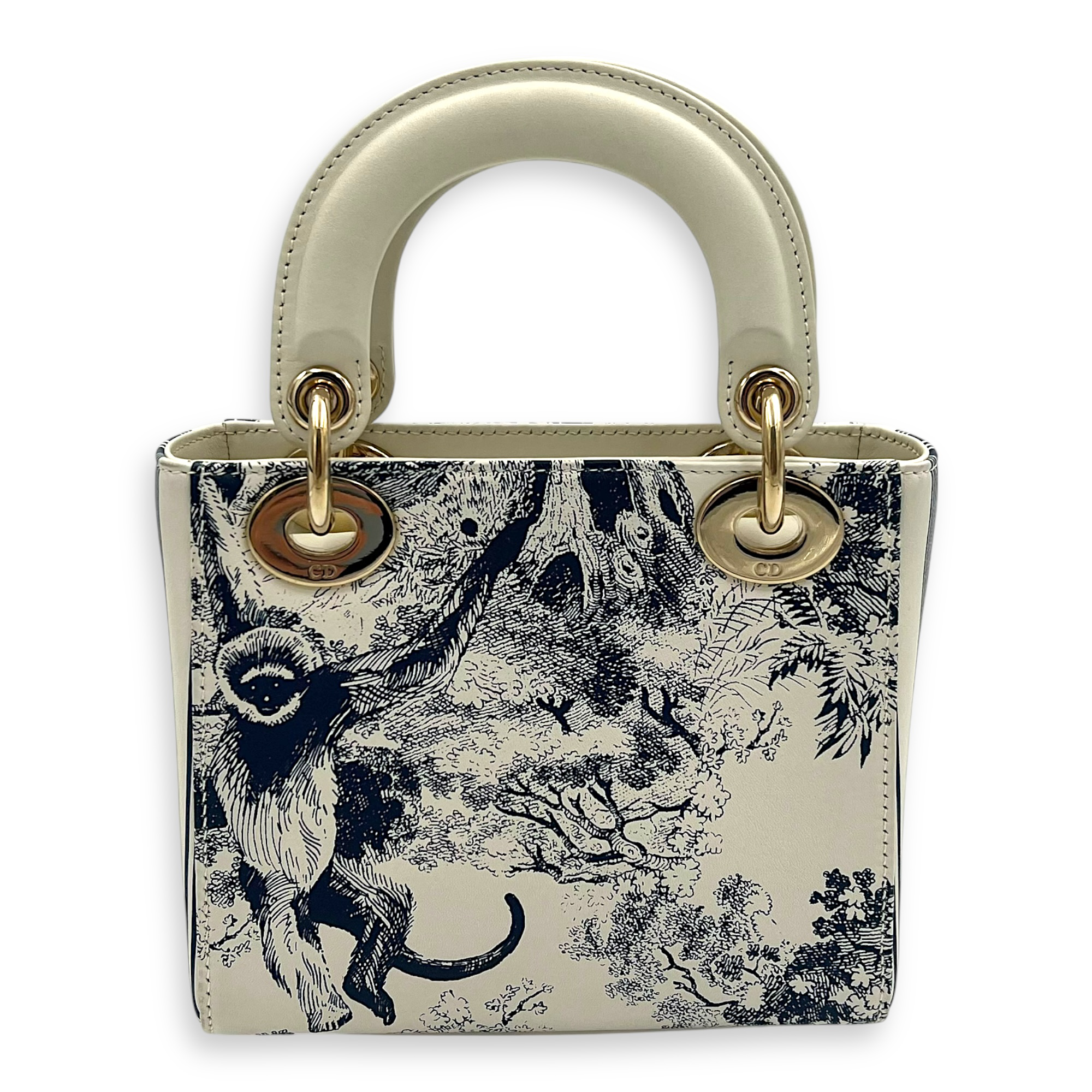 Lady Dior Mini White Top Handle Bag in Calfskin, Gold hardware - Image 3