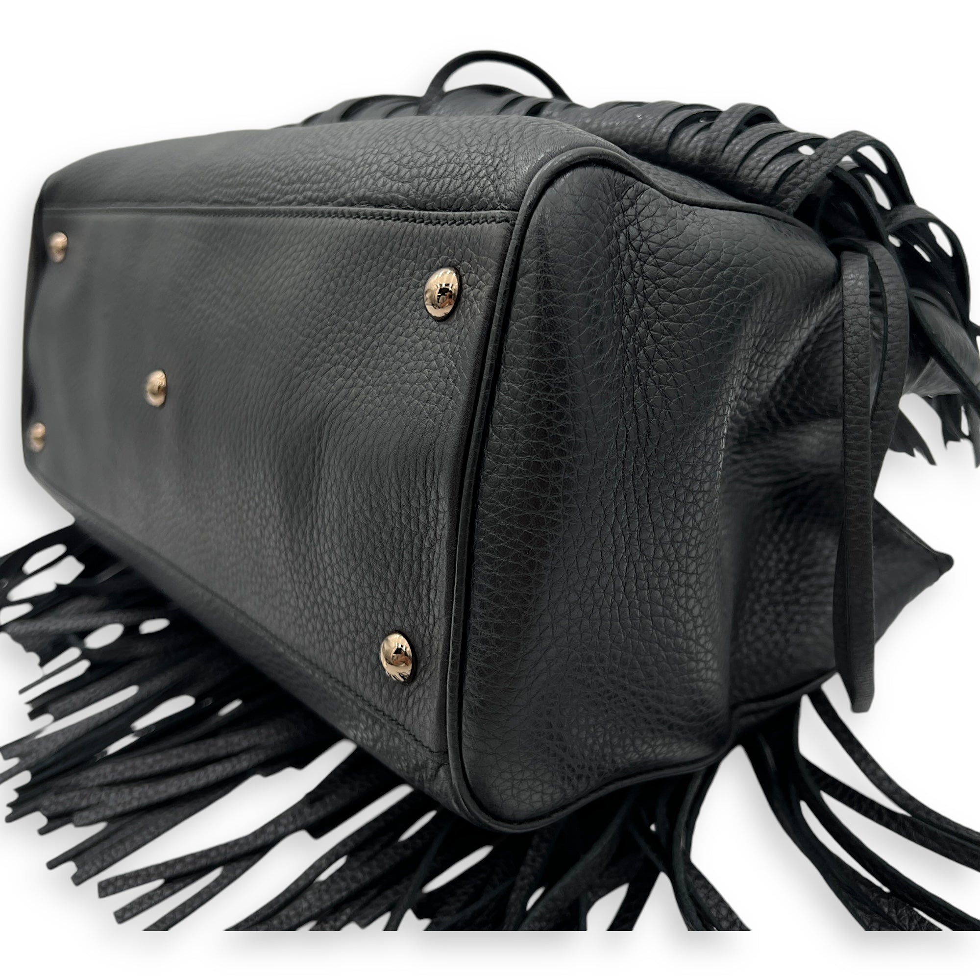 Bamboo Tassel Black Top Handle Bag in Calfskin, Gunmetal hardware - Image 10