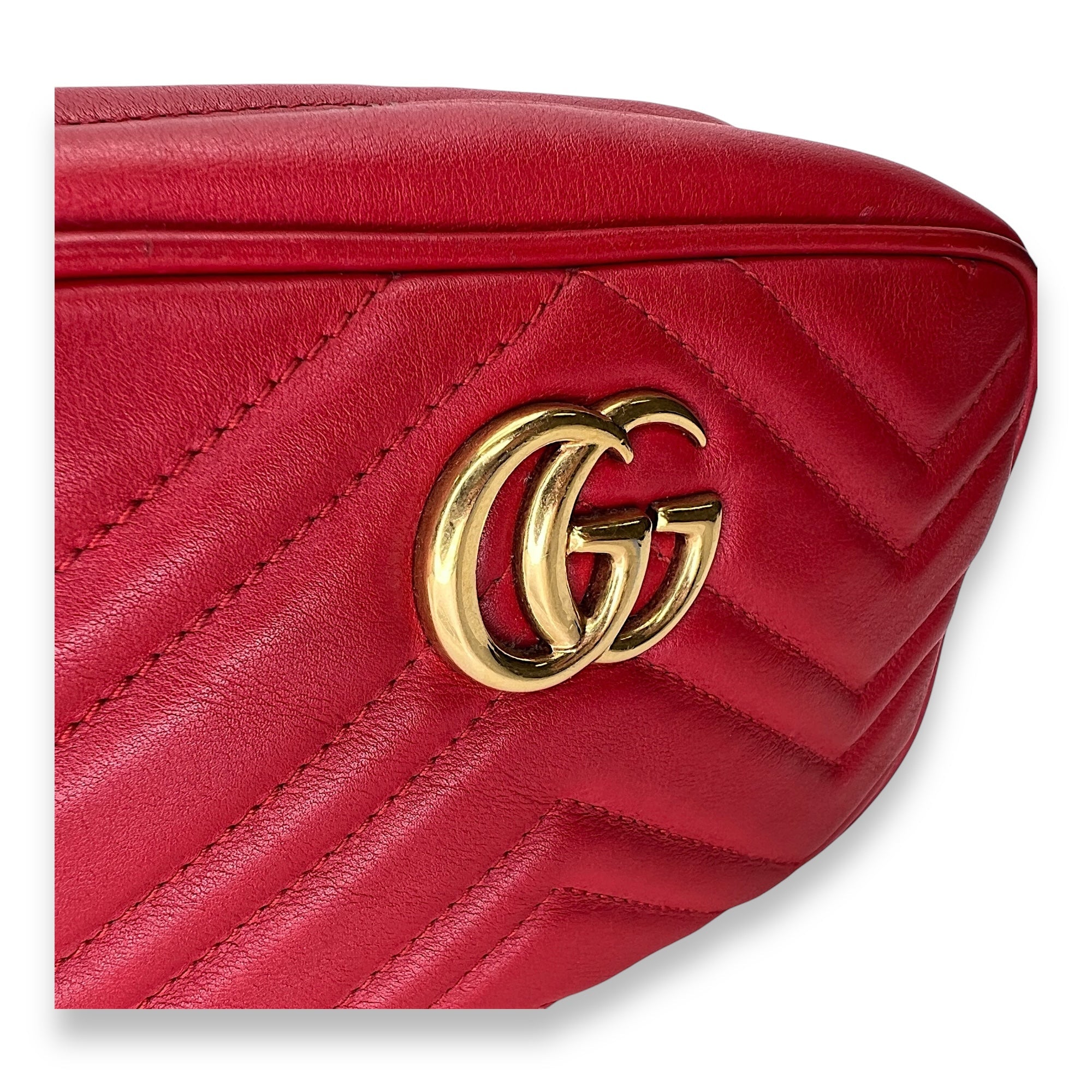 GG Marmont NA Crossbody Bag Red in Calfskin, Gold - Image 7