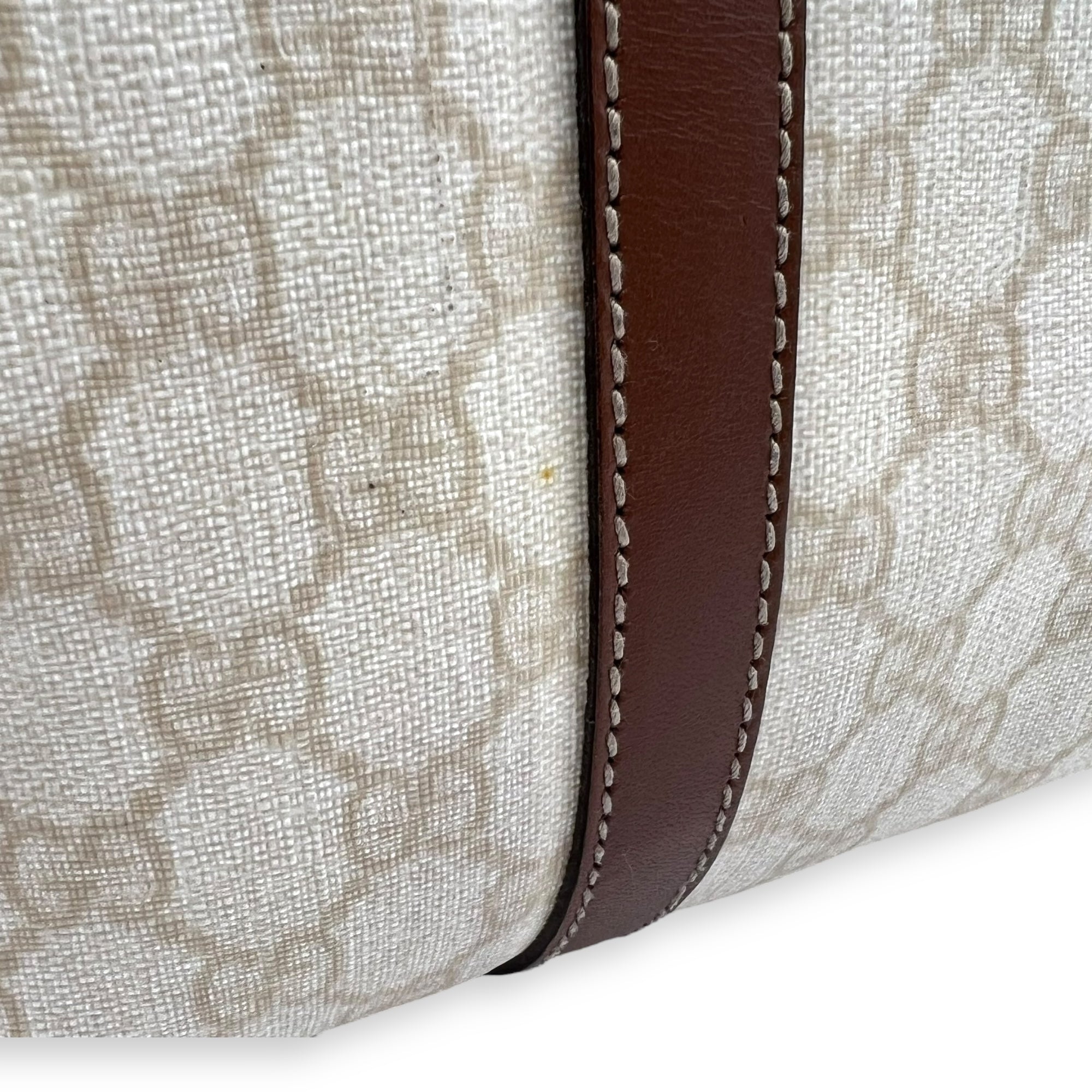 Boston White Top Handle Bag in Coated Canvas, Gold hardware - Image 11