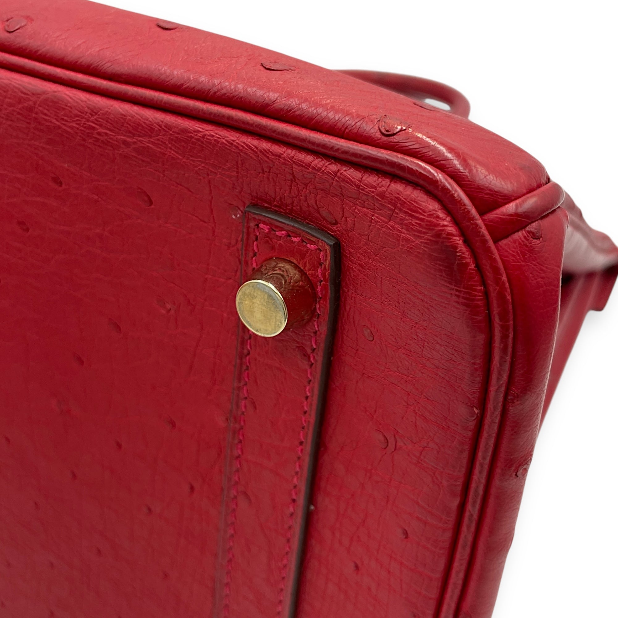Birkin 30 Rouge Vif in Ostrich, Gold hardware - Image 8