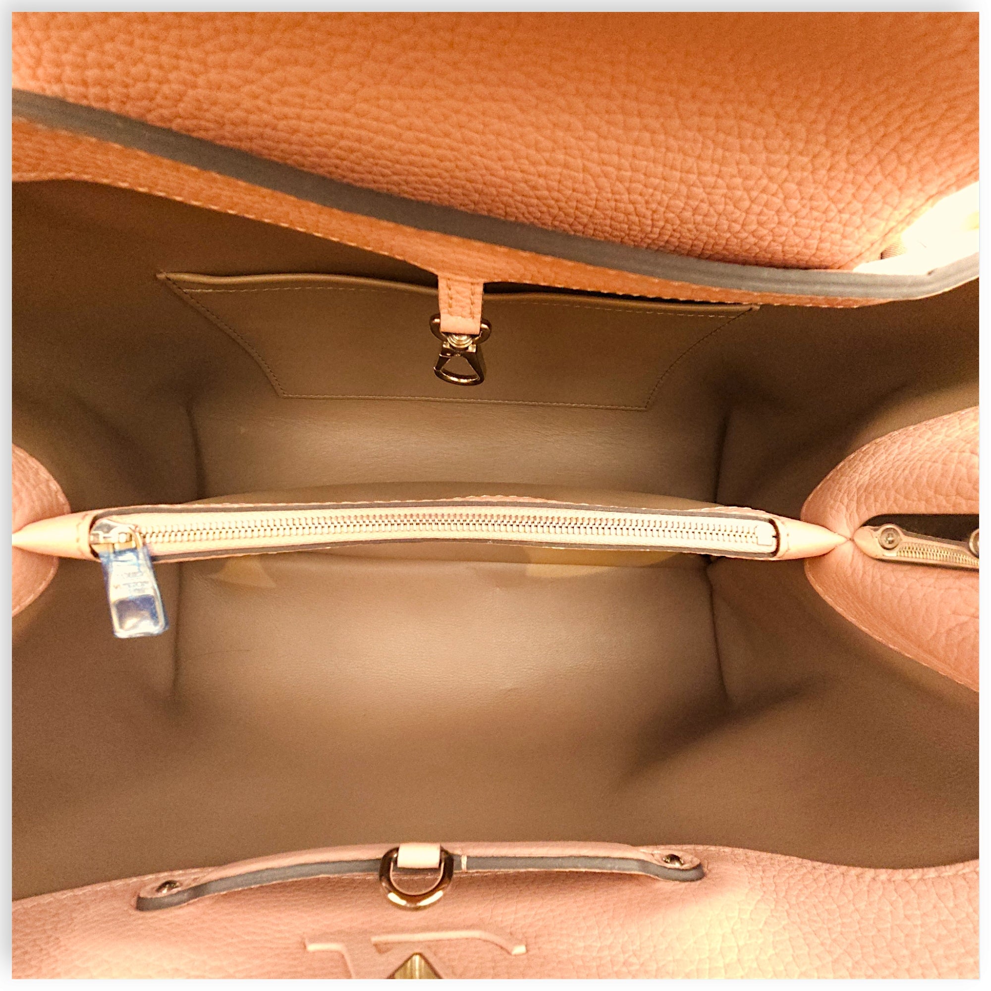 Capucines MM Magnolia / Beige/ Brown Python Handle Top Handle Bag in Taurillon Leather, Palladium hardware - Image 7