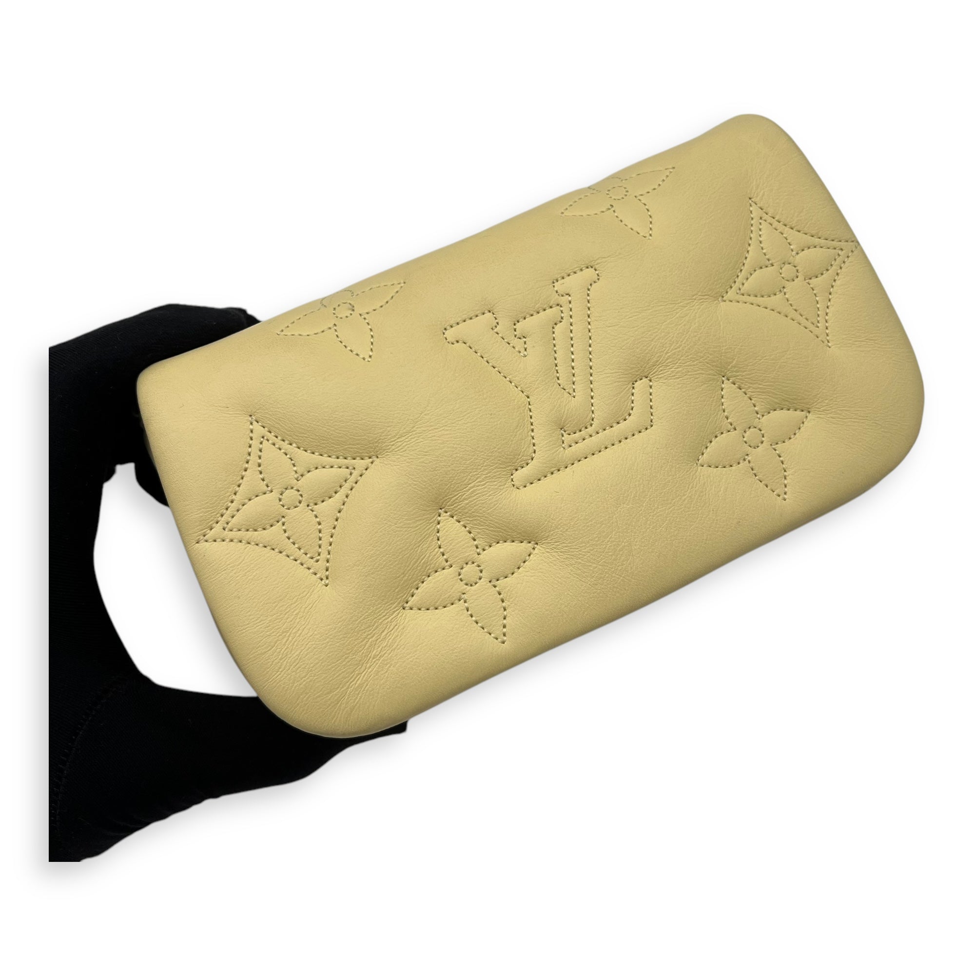 Bubblegram Wallet on Strap Yellow Crossbody Bag in Lambskin, Gold hardware - Image 17