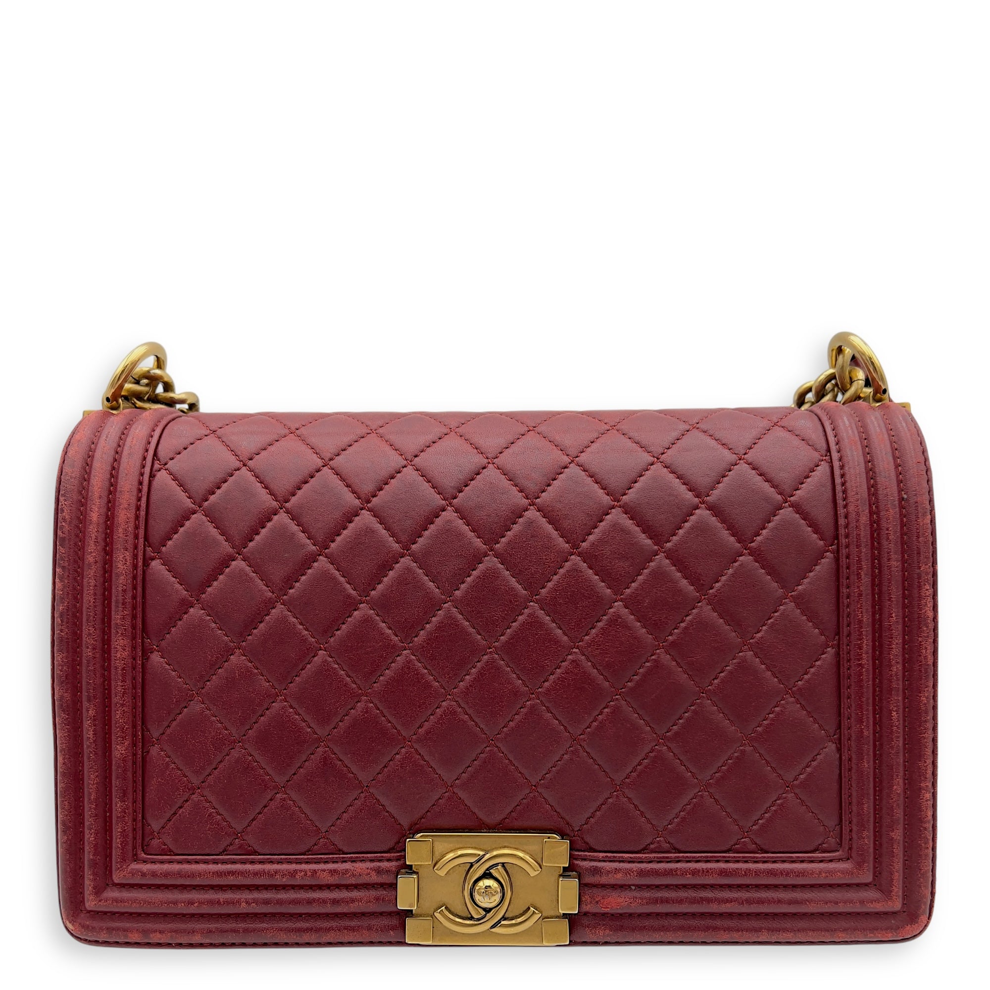 Boy Shoulder Bag Medium Red in Calfskin, Gold hardware