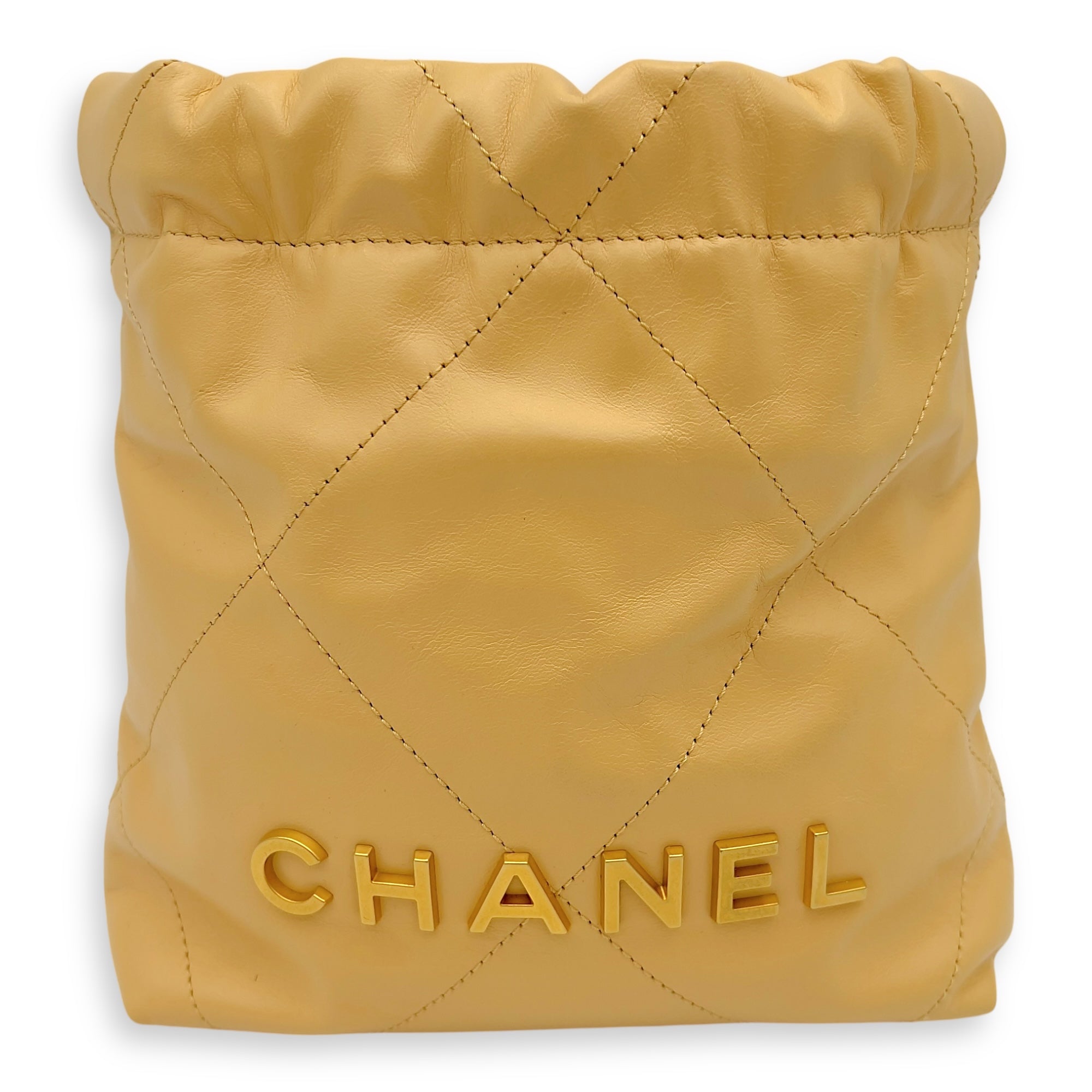 22 Tote Shoulder Bag Mini Beige in Lambskin, Gold hardware