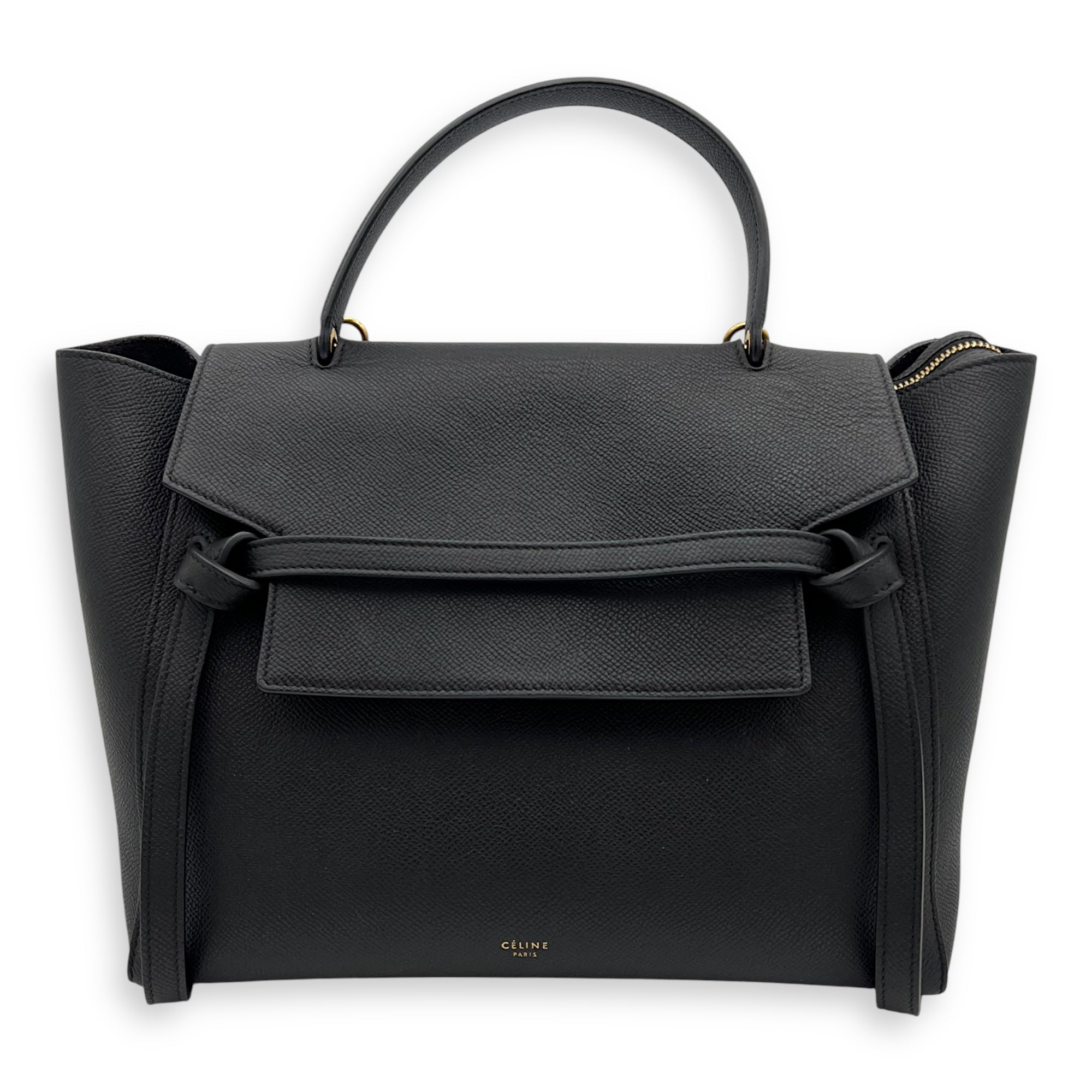 Belt bag Top Handle Bag Mini Black in Calfskin, Gold hardware