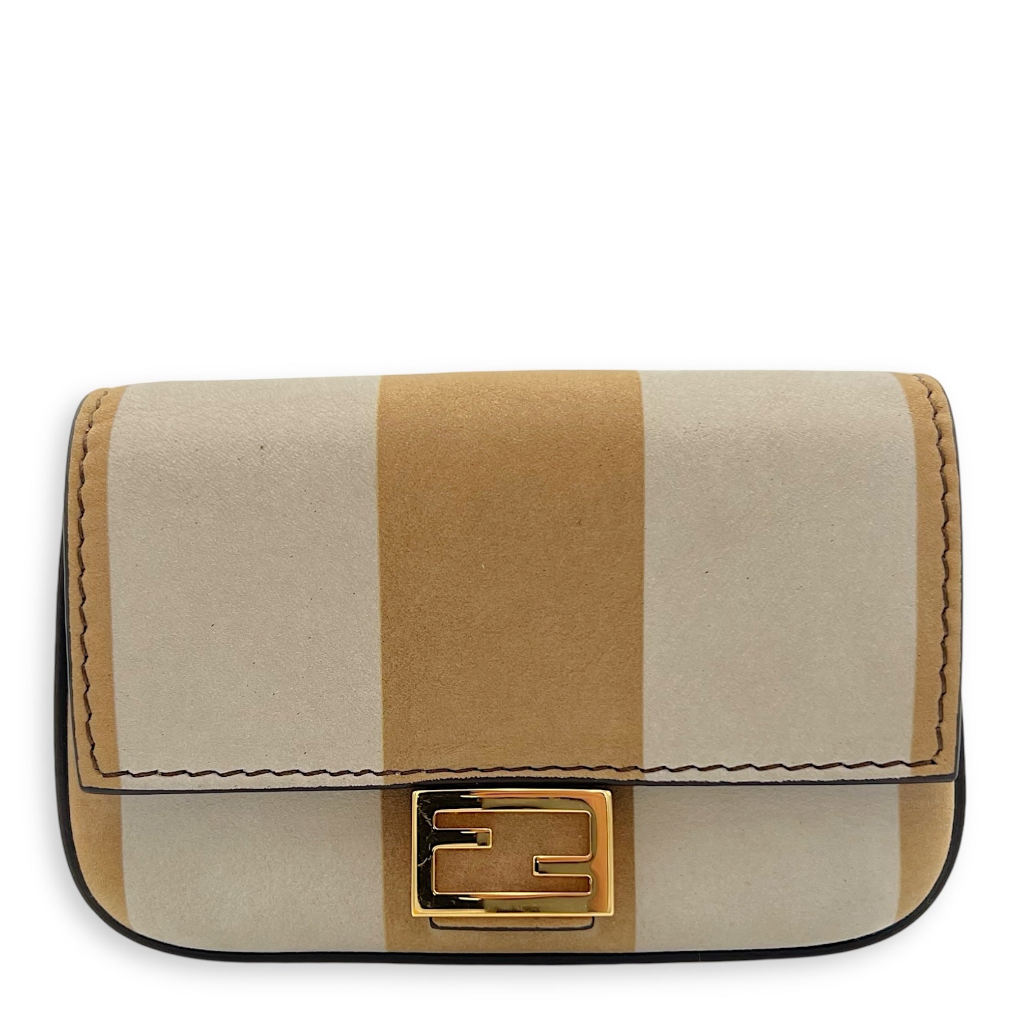 Baguette Nano Brown Crossbody Bag in Suede Leather, Gold hardware