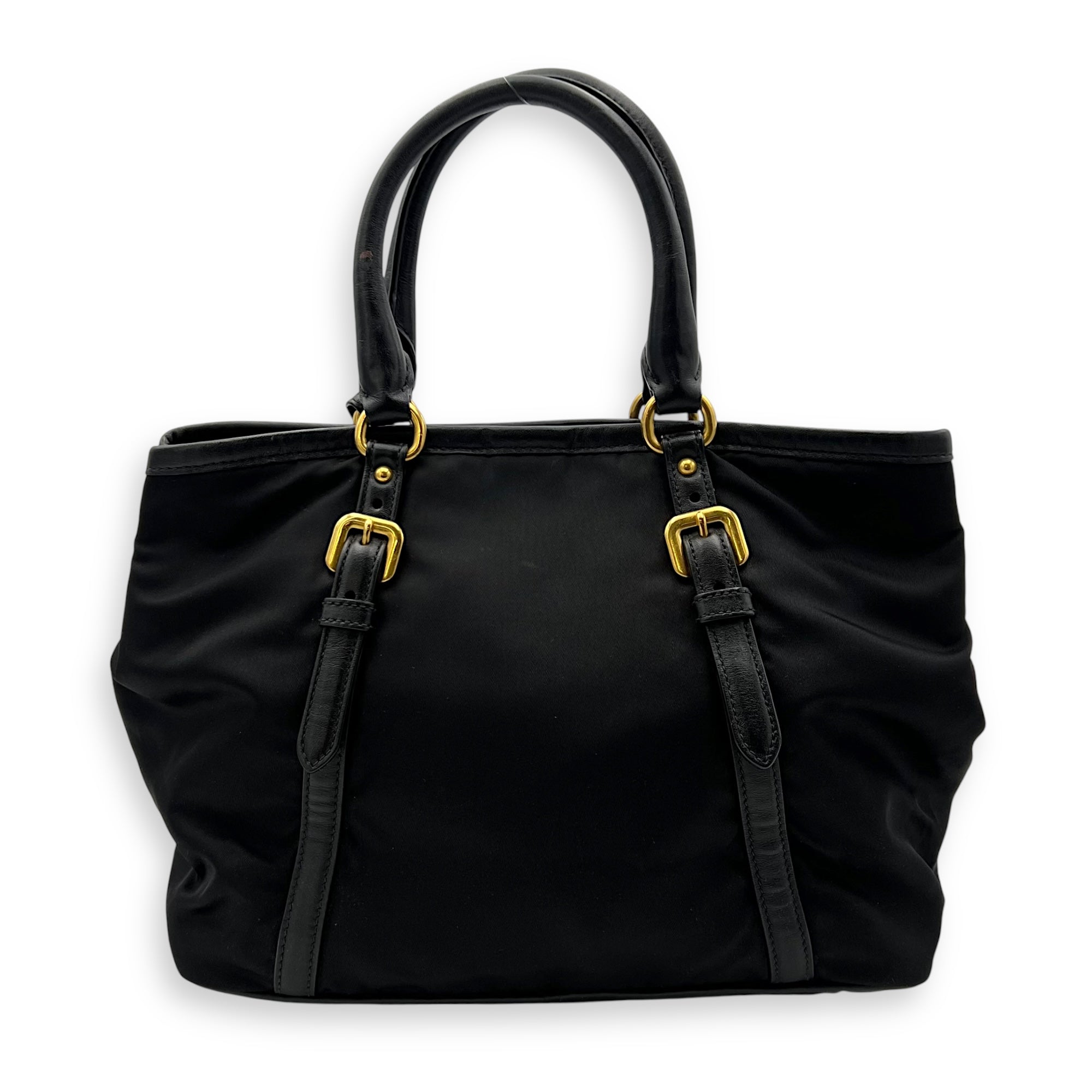 Logo Black Top Handle Bag in Nylon, Gold hardware - Image 3