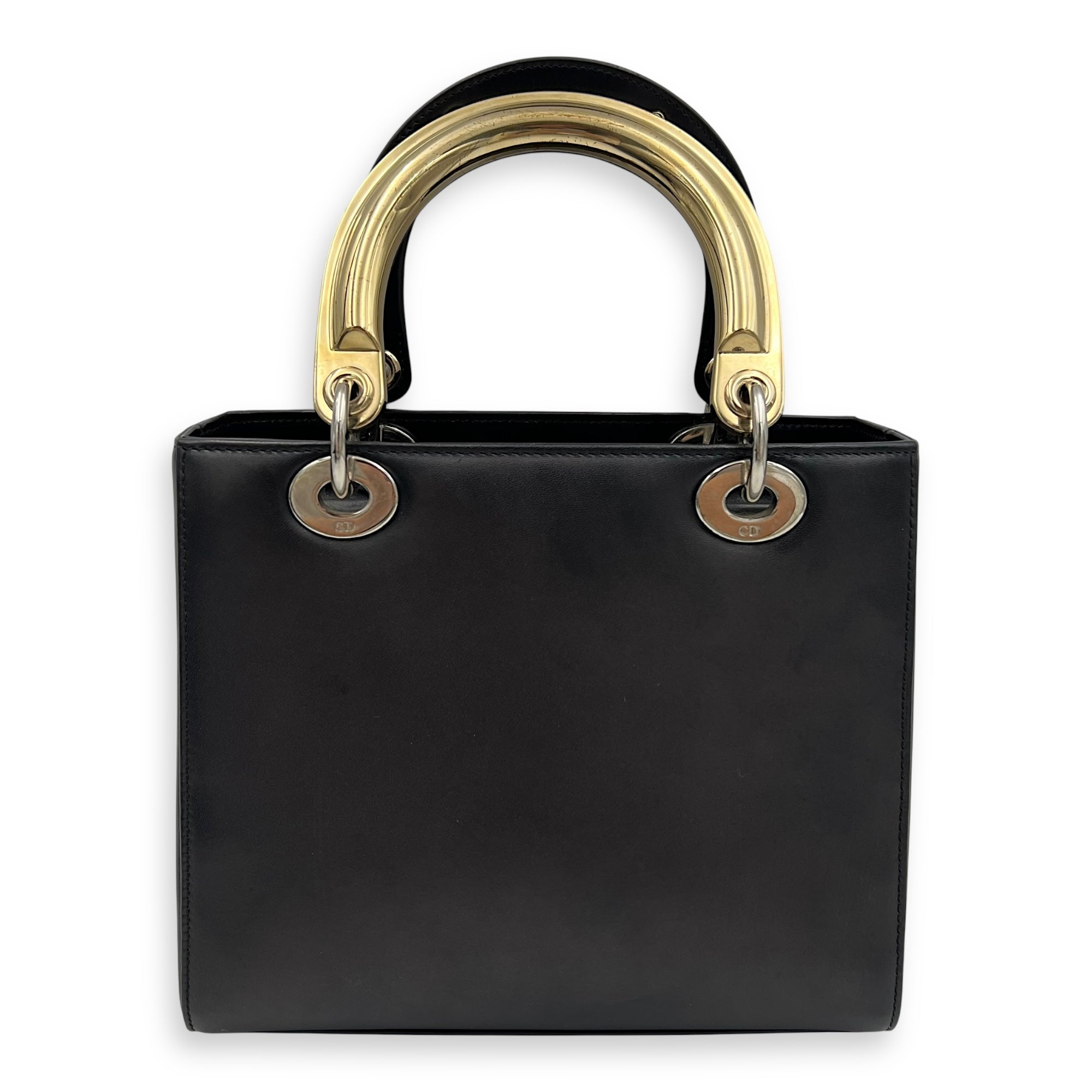 Lady Dior Top Handle Bag Small Black in Calfskin, Silver hardware - Image 3