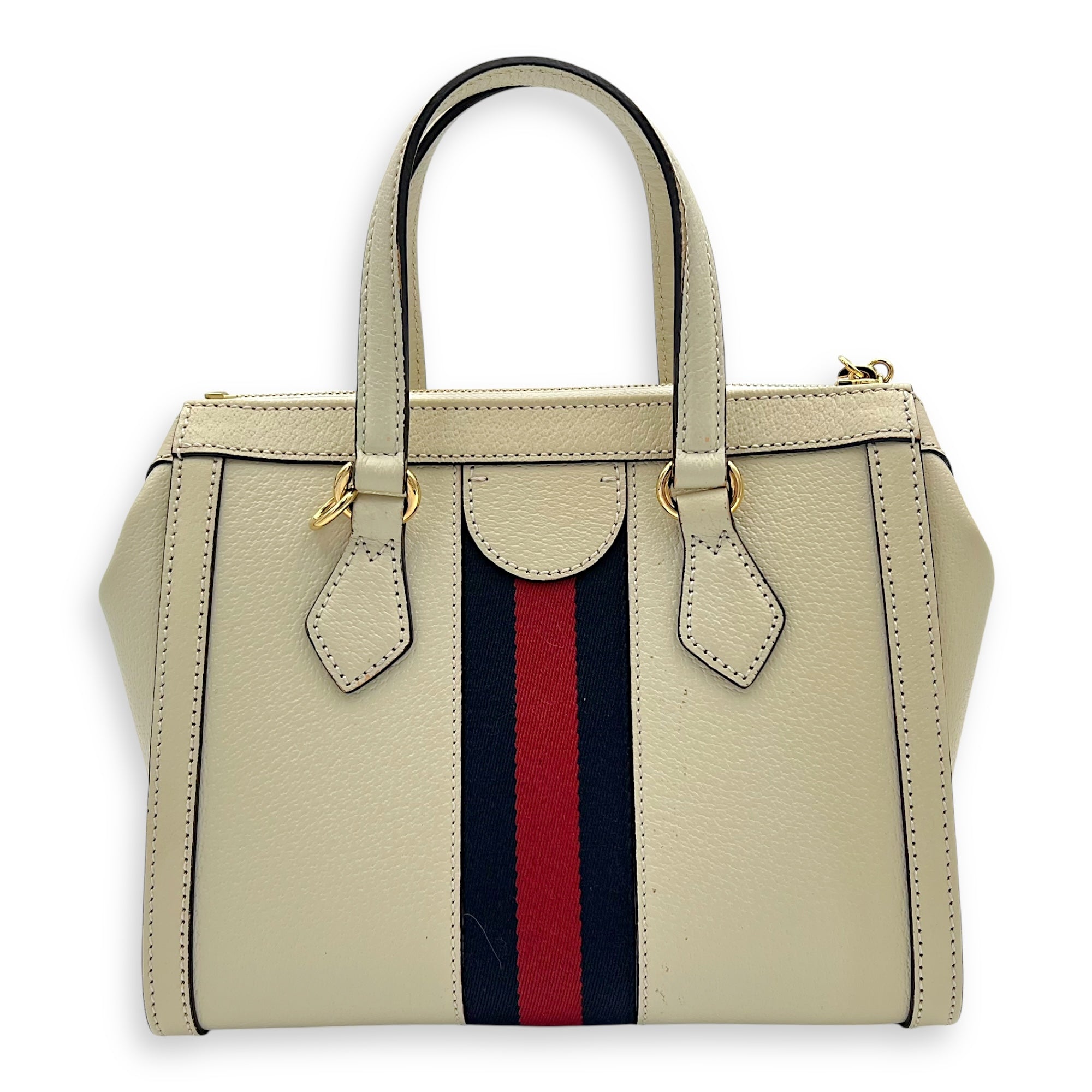 Ophidia Top Handle Bag White in Calfskin, Gold hardware - Image 3