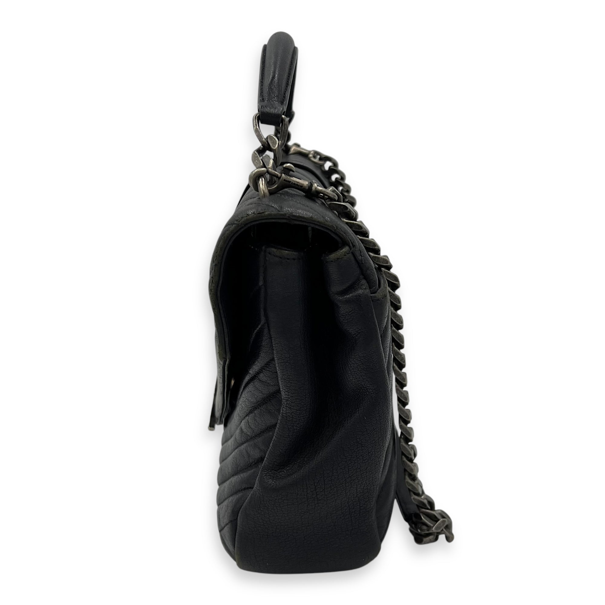 College Large Grey Shoulder Bag in Calfskin, Silver hardware - Image 4