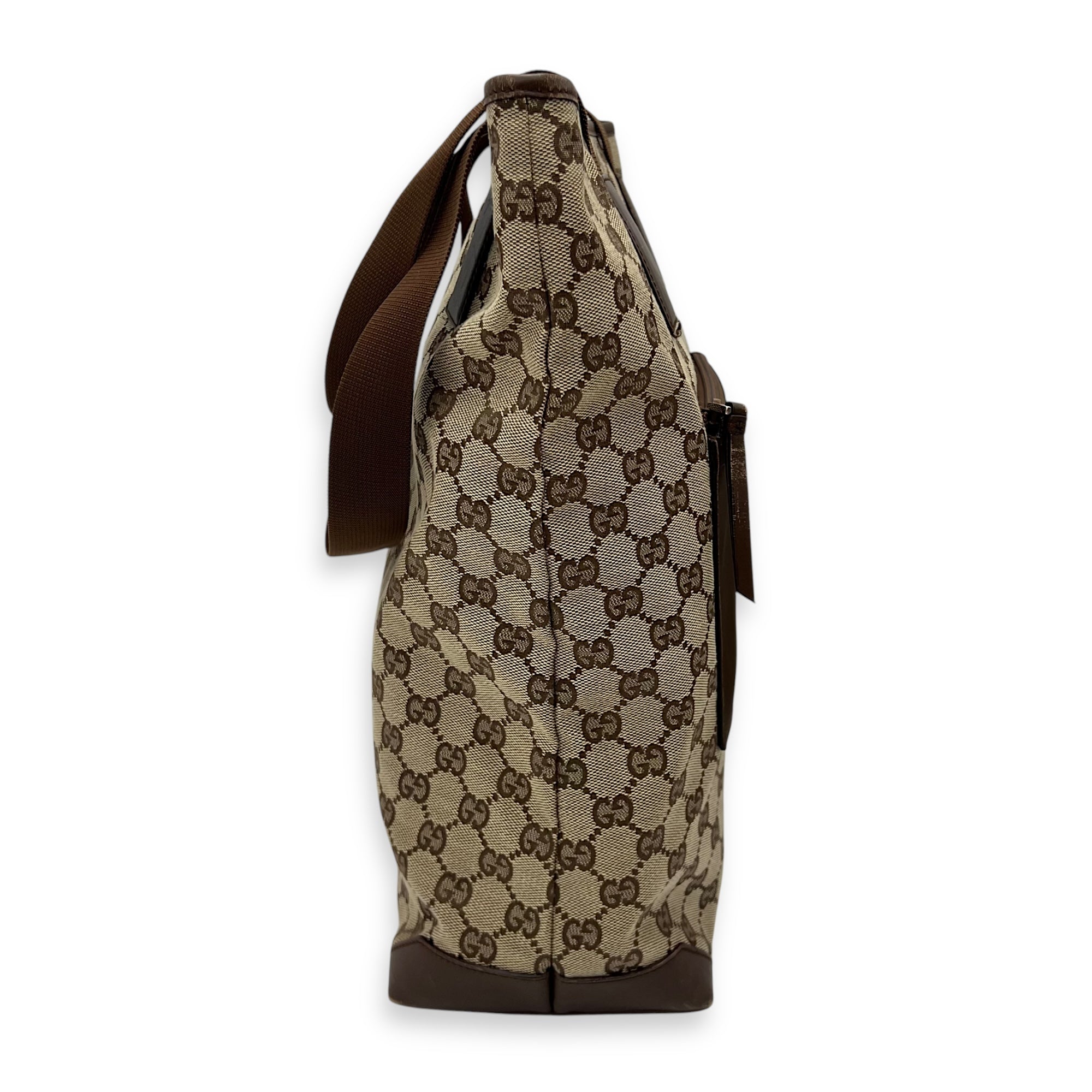 Vintage Tote Bag Brown in Coated Canvas, Silver hardware - Image 4