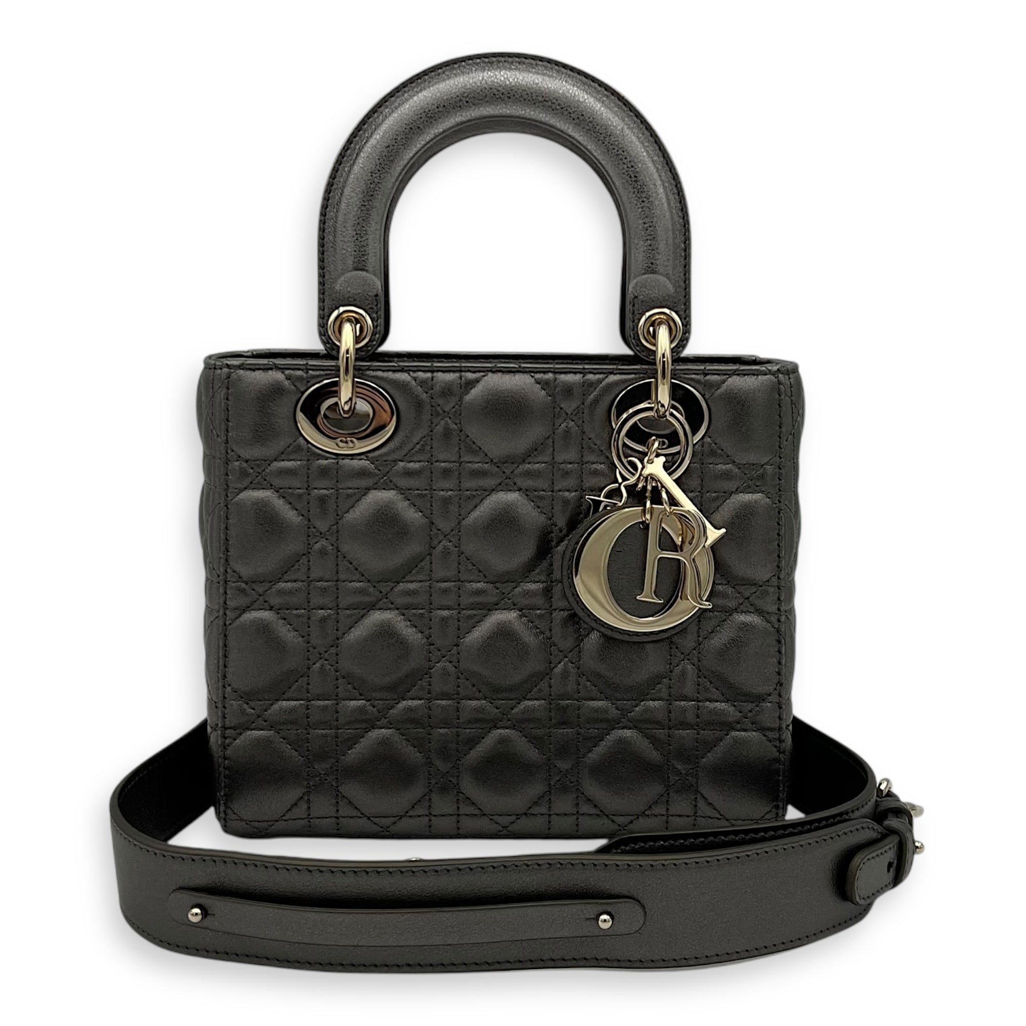 Lady Dior Small Grey Top Handle Bag in Calfskin, Gold hardware - Image 12