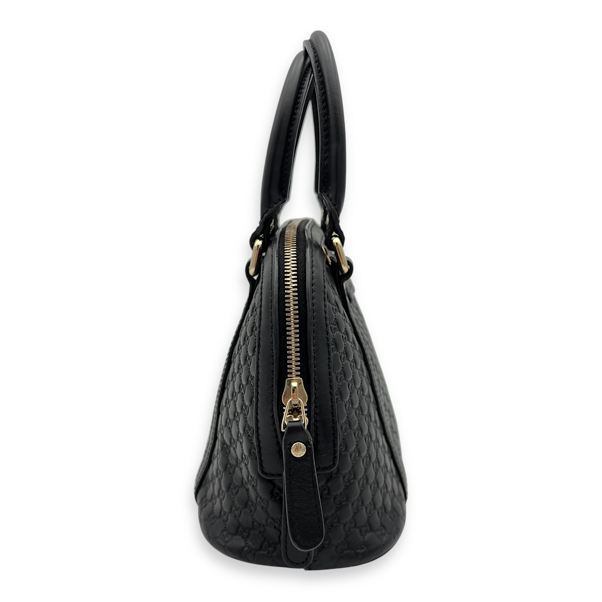 Micro gg Top Handle Bag Small Black in Calfskin, Gold hardware - Image 4