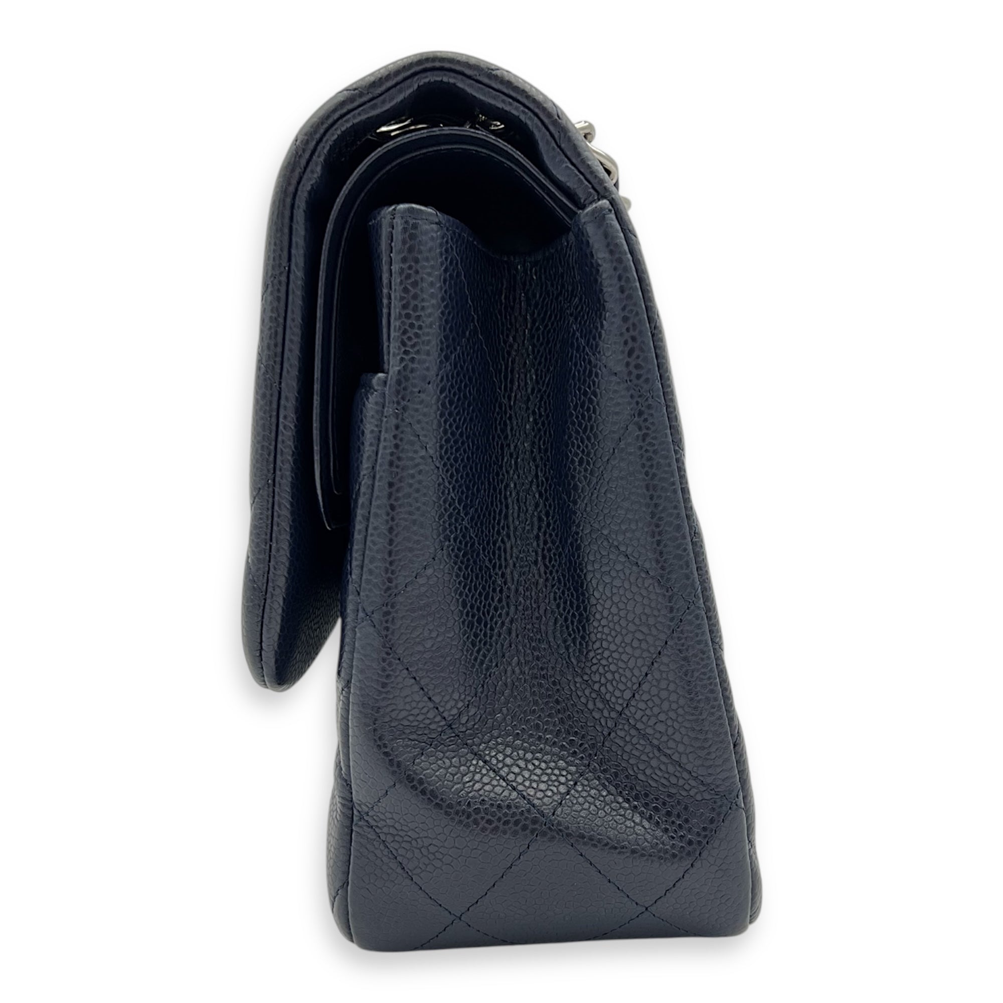 Classic Jumbo Blue Shoulder Bag in Caviar Leather, Silver hardware - Image 5