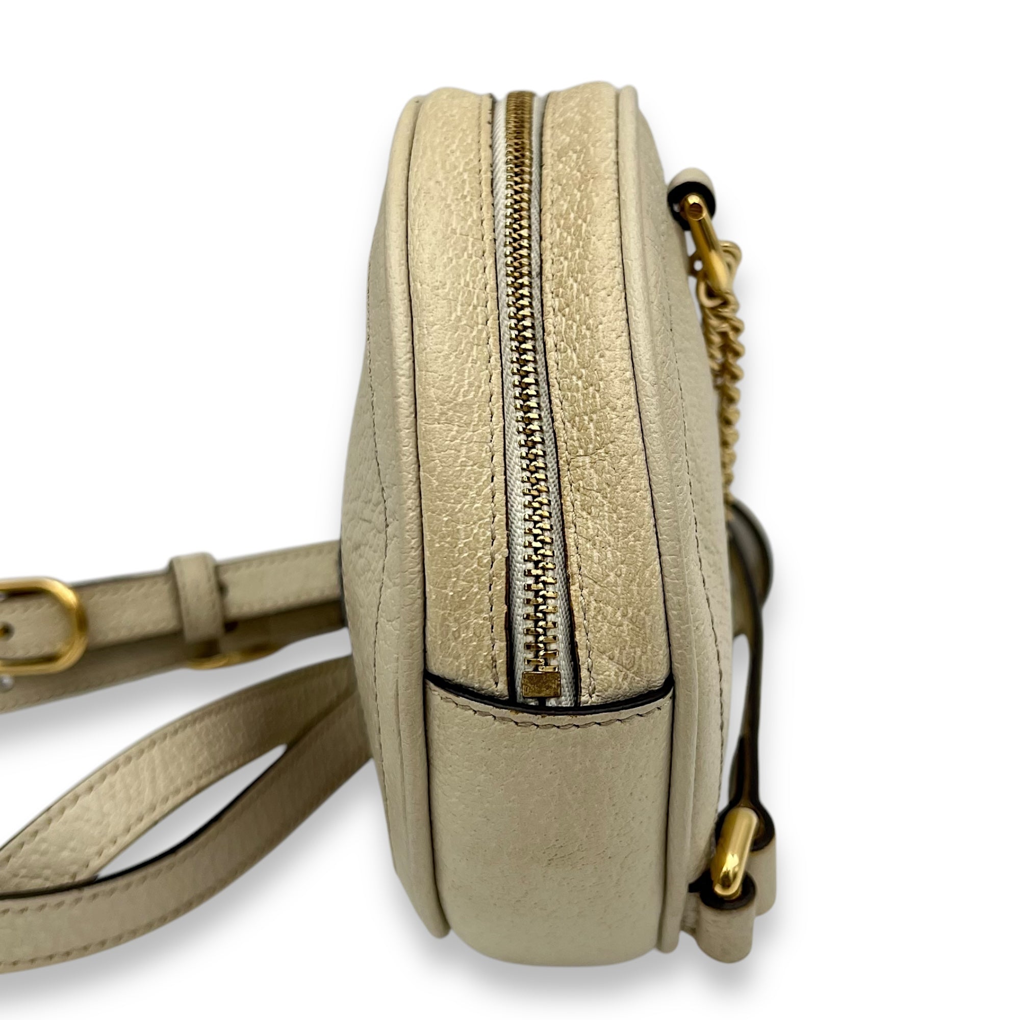 Ophidia Round Crossbody Bag White in Calfskin, Gold hardware - Image 5