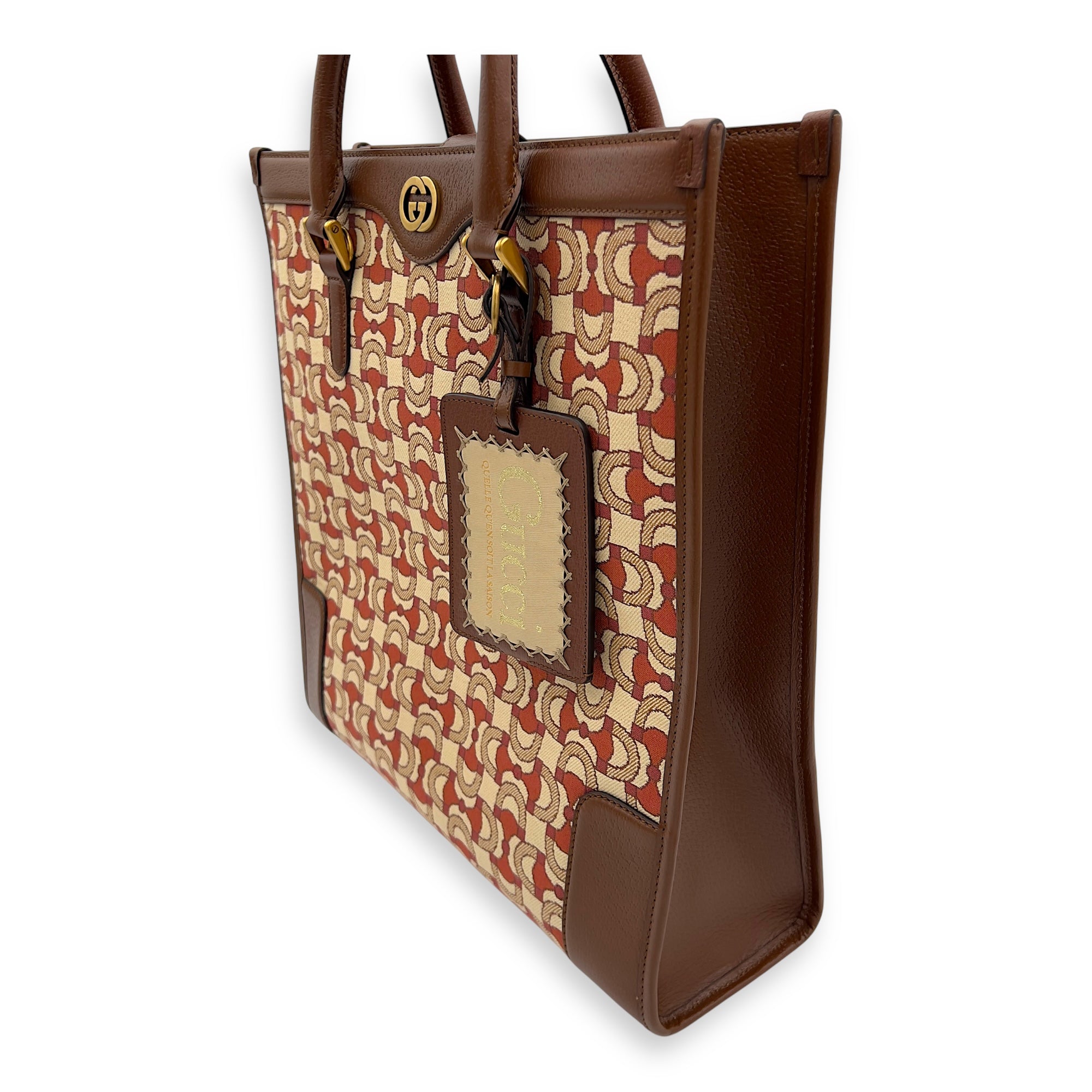Interlocking G Red Tote Bag in Jacquard, Gold hardware - Image 7
