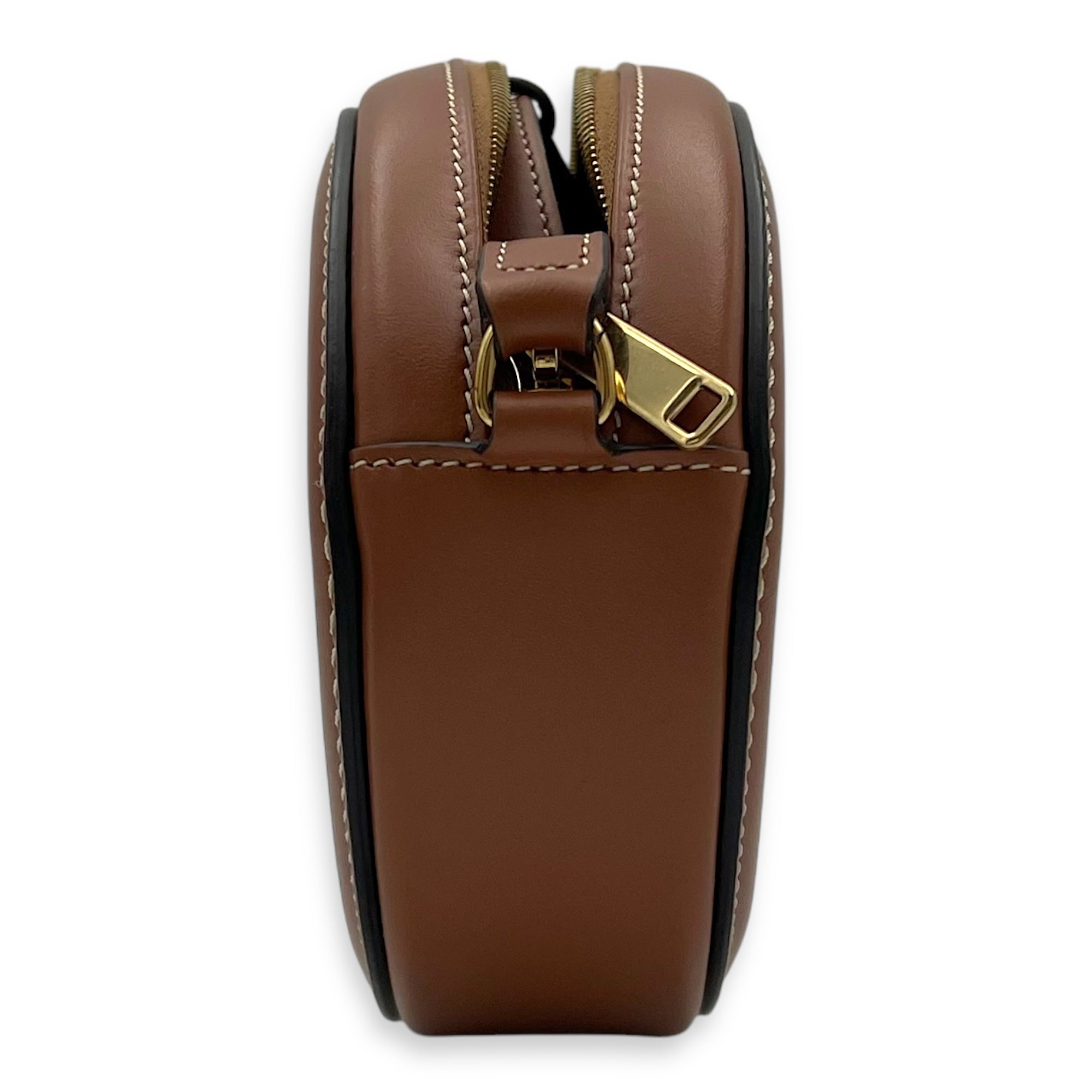 Triomphe Crossbody Bag Brown in Calfskin, Gold hardware - Image 5