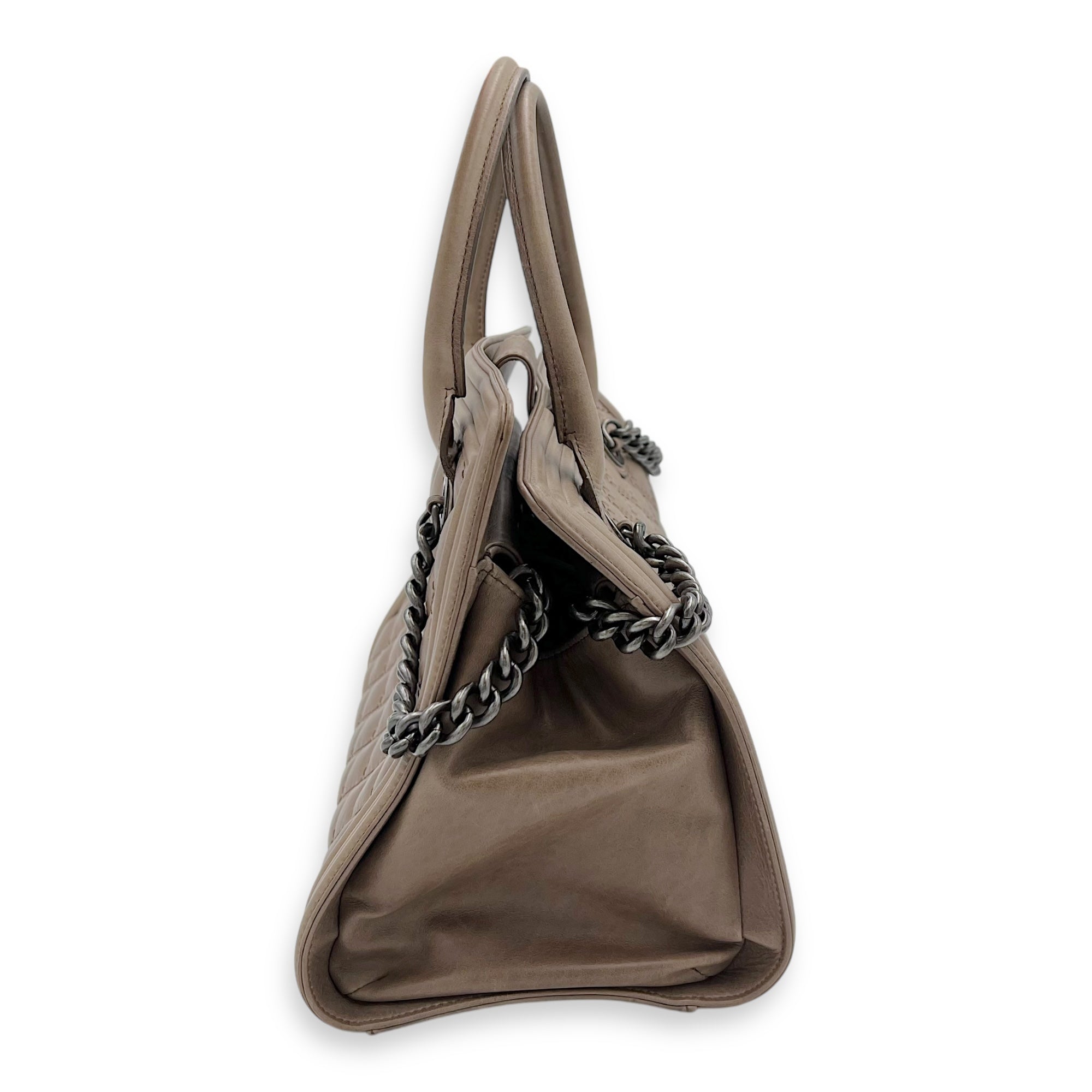 Boy Top Handle Bag Beige in Calfskin, Gunmetal hardware - Image 5