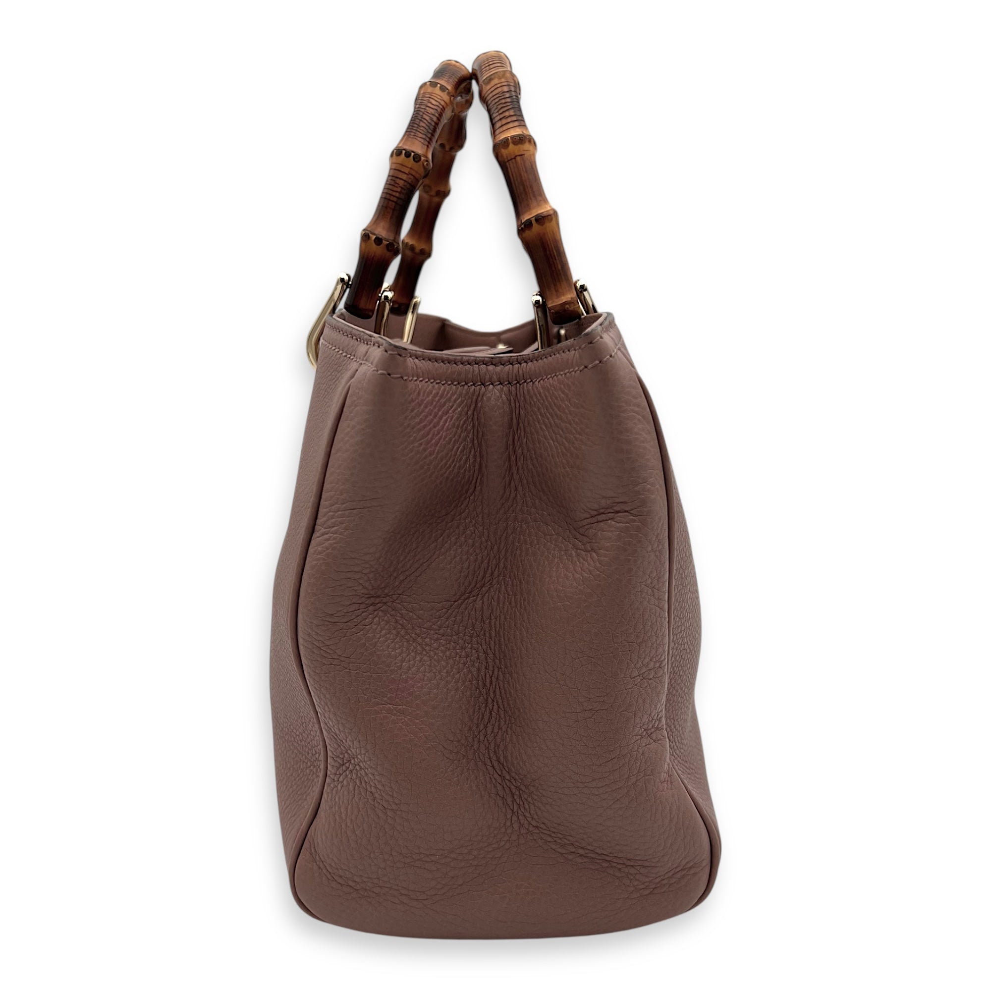 Bamboo Top Handle Bag Beige in Calfskin, Light Gold hardware - Image 5