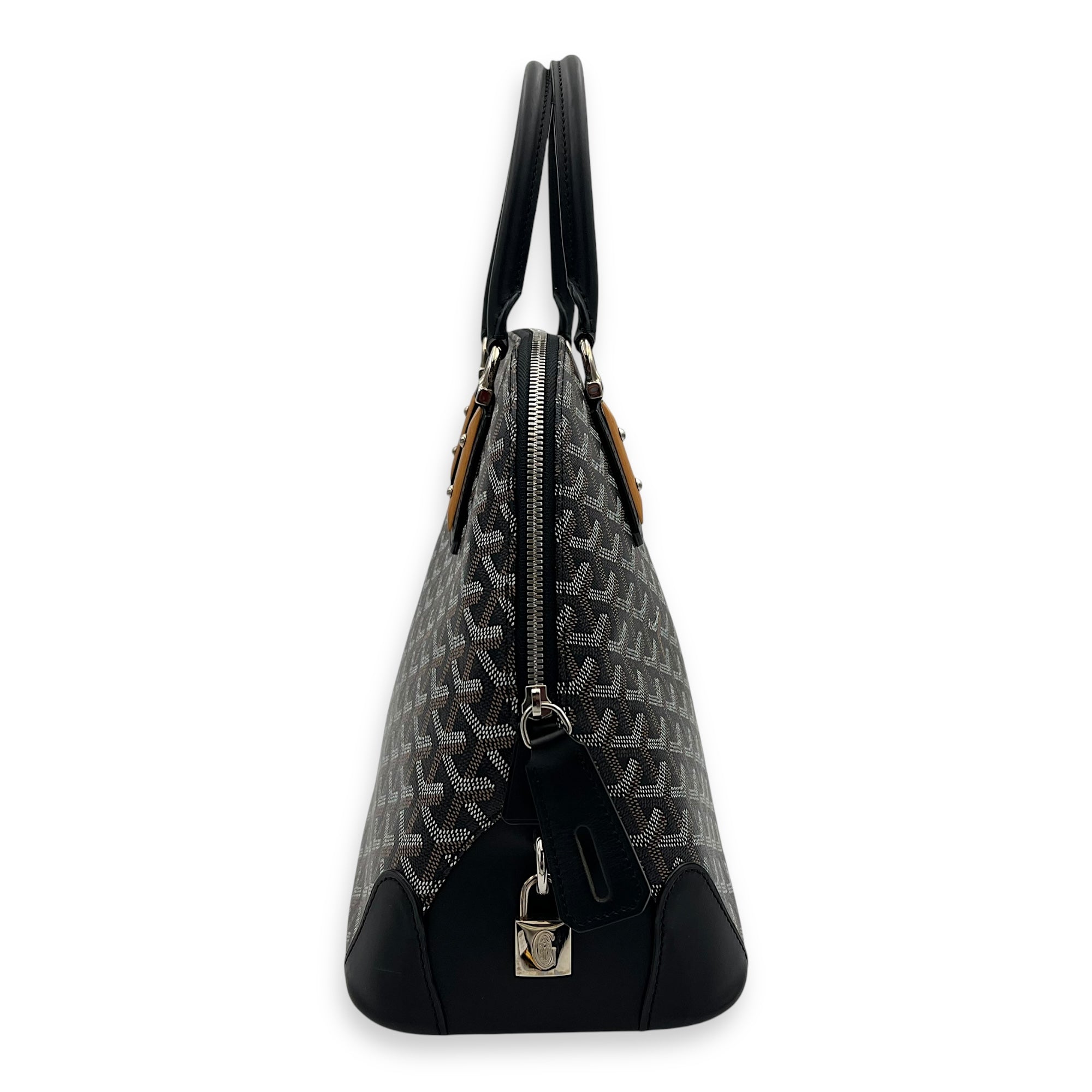 Vendome Top Handle Bag Black in Coated Canvas, Silver hardware - Image 5