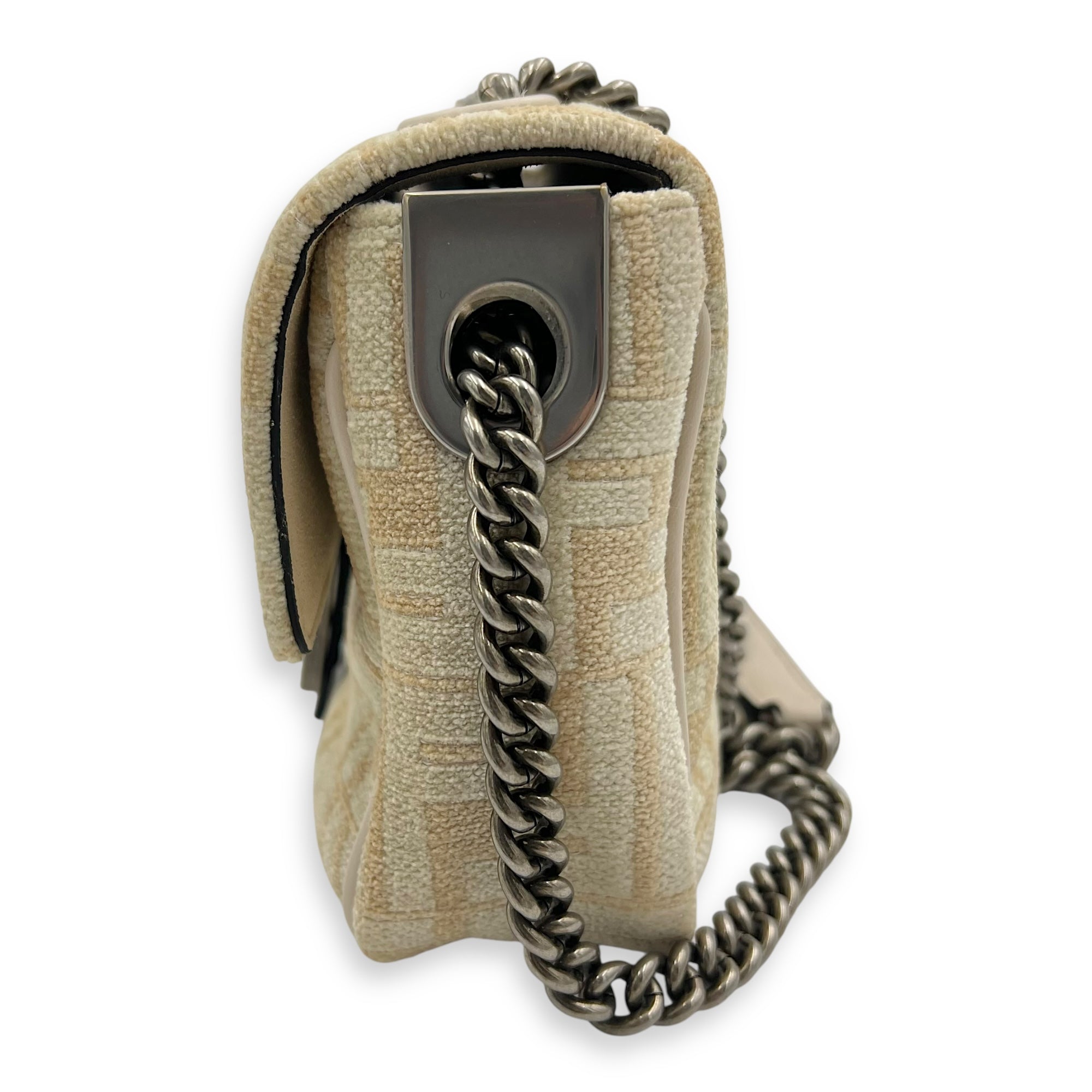 Baguette Shoulder Bag Beige in Velvet, Silver hardware - Image 5