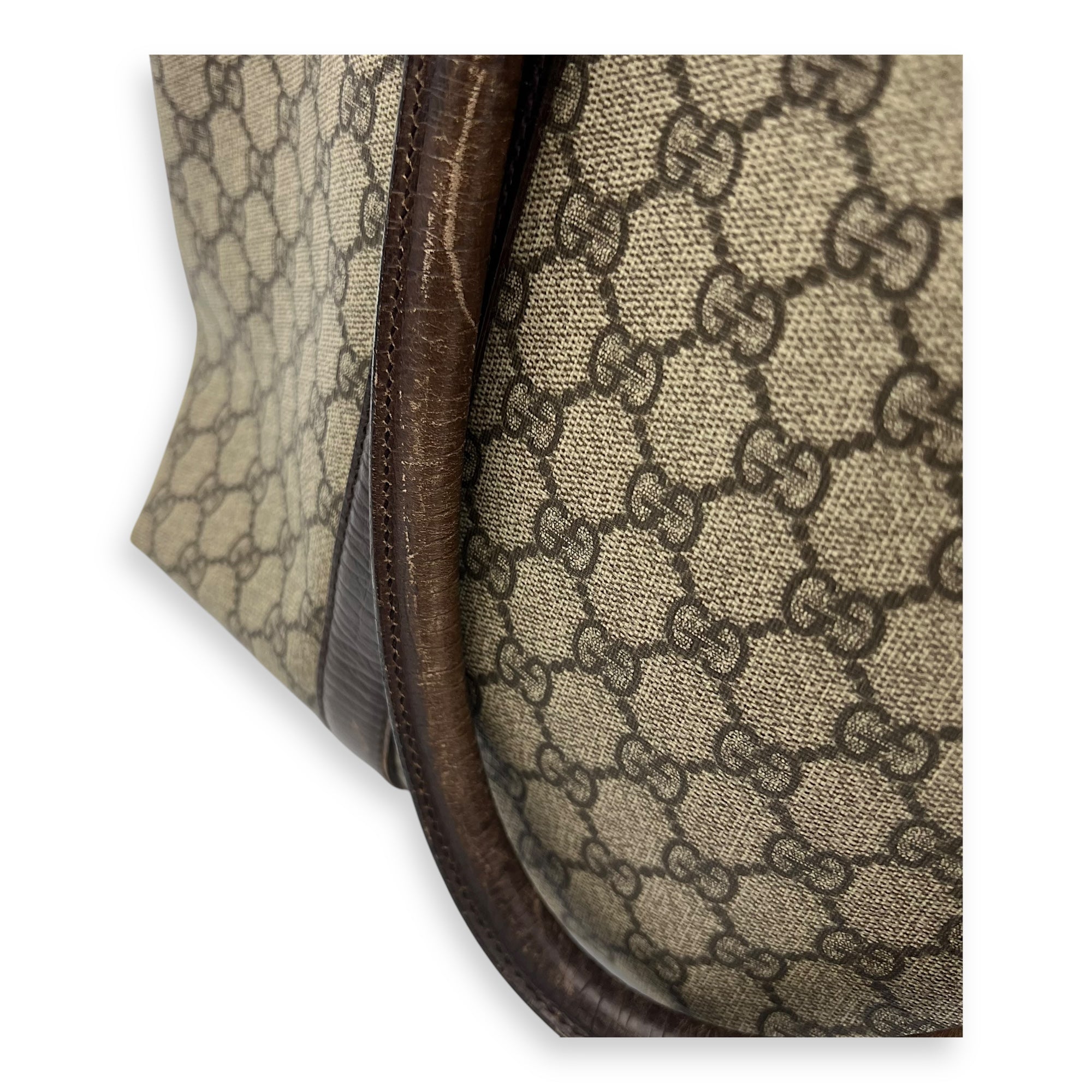 Vintage Top Handle Bag Brown in Coated Canvas, Silver hardware - Image 11