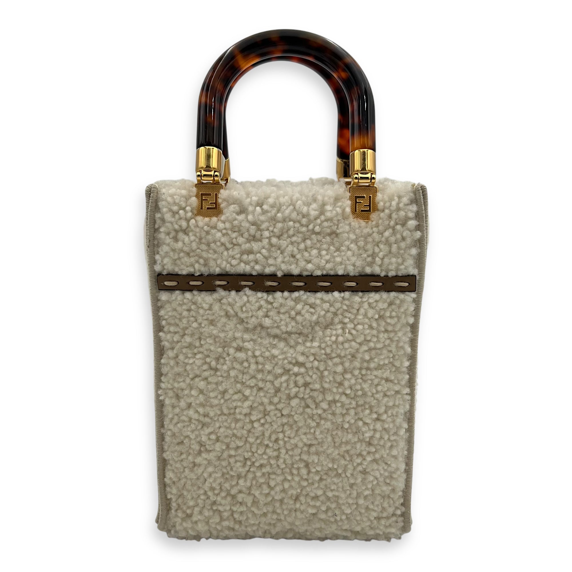 Sunshine Shoulder Bag White in Faux Fur, Gold hardware - Image 3
