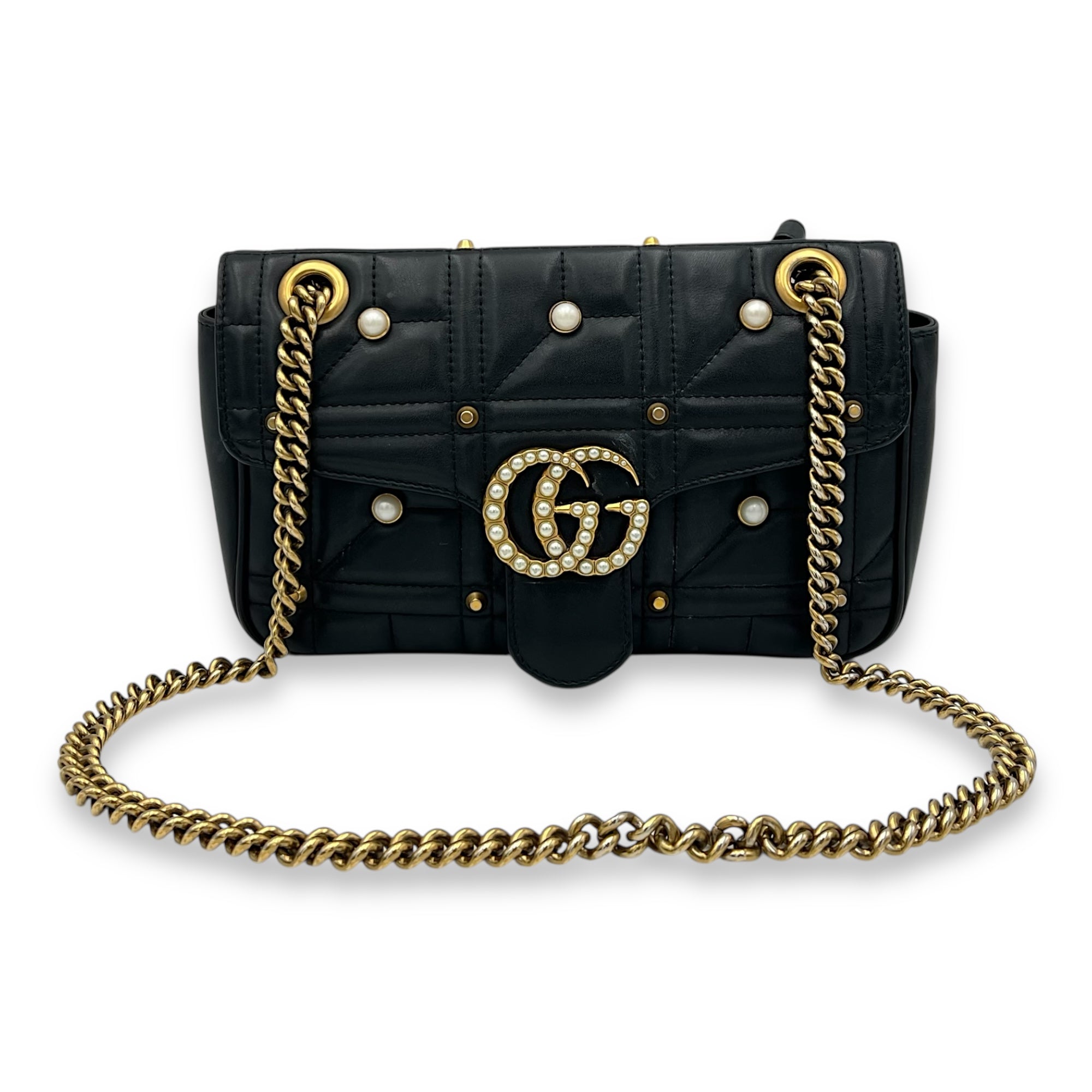 GG Marmont Small Black Shoulder Bag in Calfskin, Gold hardware - Image 11