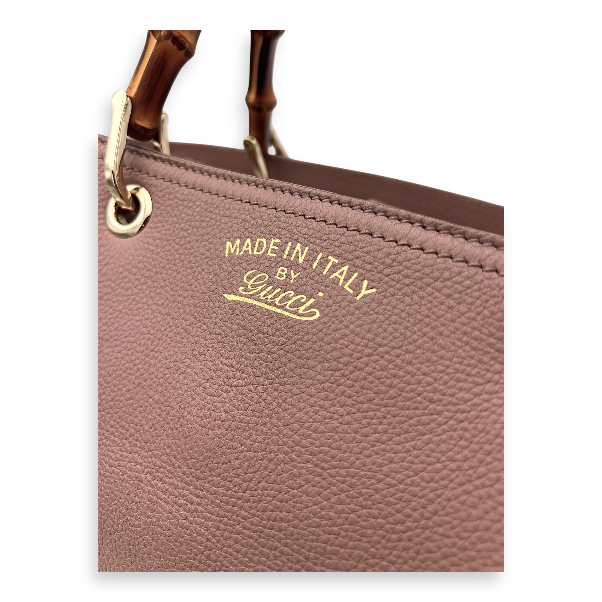 Bamboo Top Handle Bag Beige in Calfskin, Light Gold hardware - Image 7