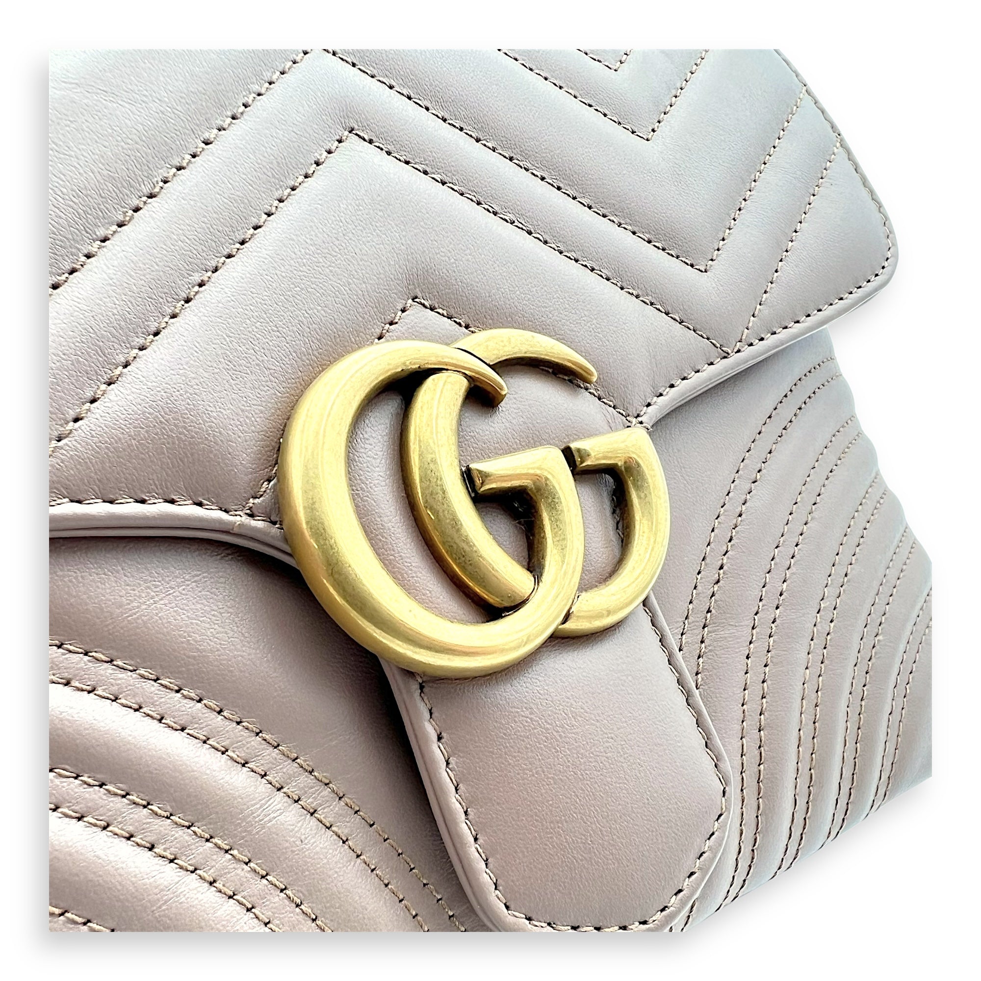 GG Marmont Top Handle Bag Beige in Calfskin, Gold hardware - Image 8