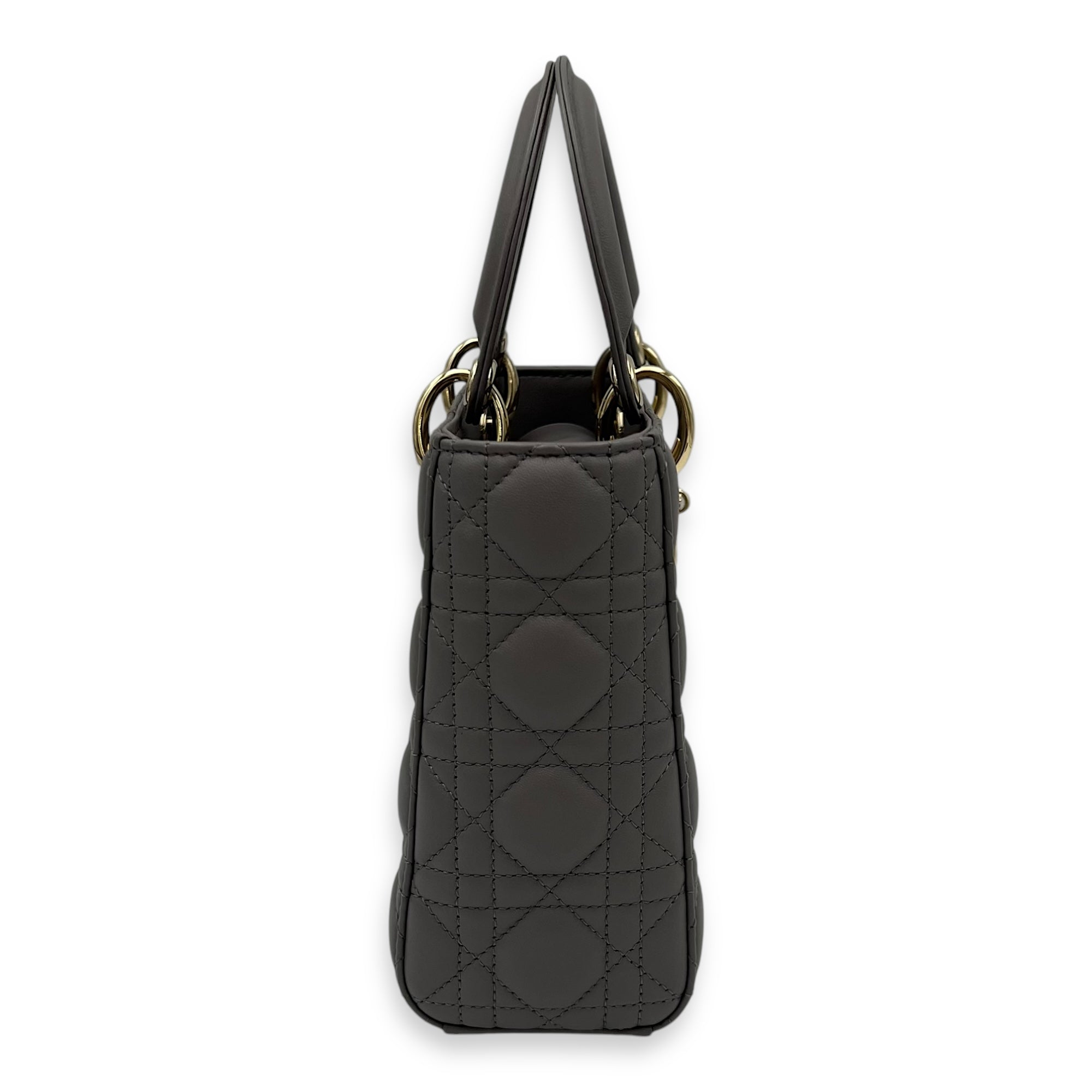 Lady Dior Small Grey Top Handle Bag in Lambskin, Gold hardware - Image 4