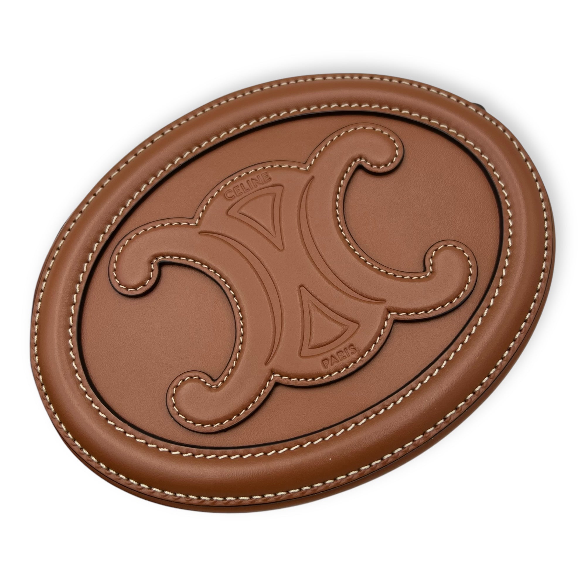 Triomphe Crossbody Bag Brown in Calfskin, Gold hardware - Image 9