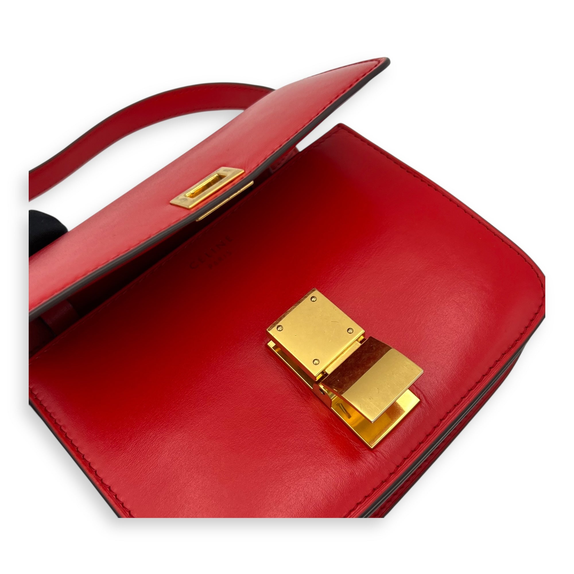 Box Small Red Crossbody Bag in Calfskin, Gold hardware - Image 8