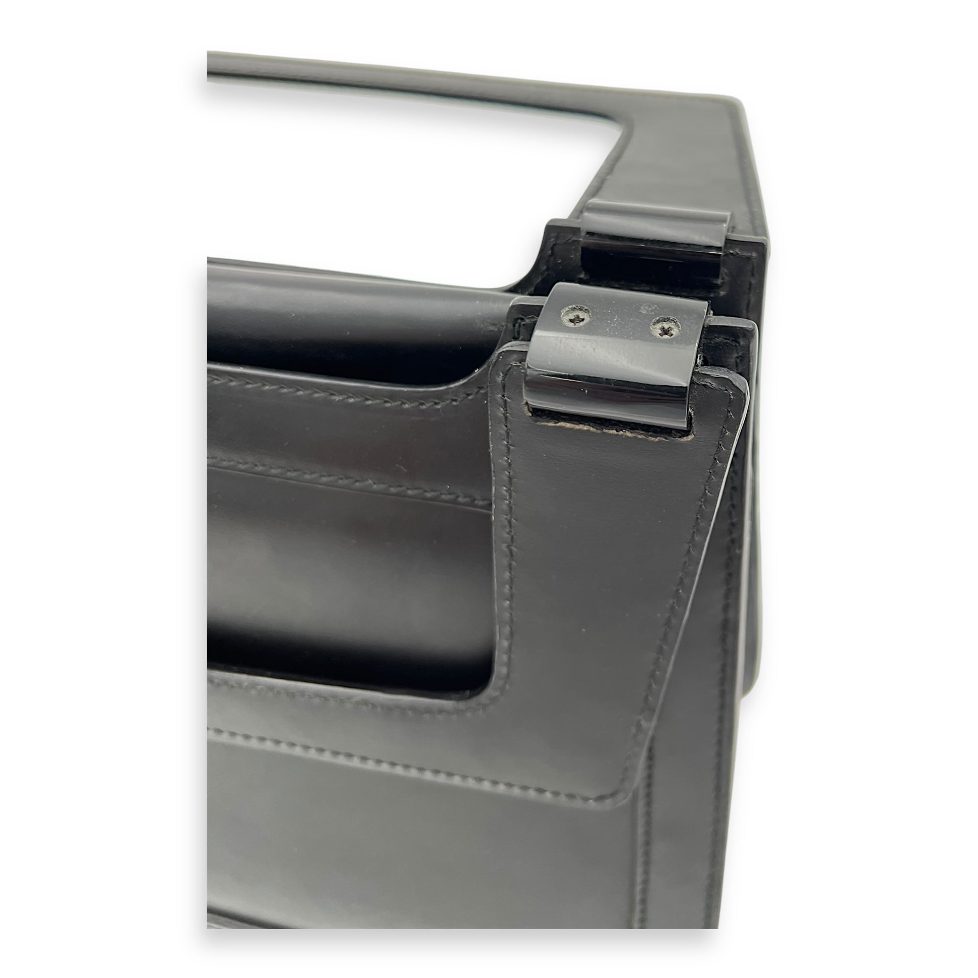 Vintage Top Handle Bag Black in Calfskin, Silver hardware - Image 8