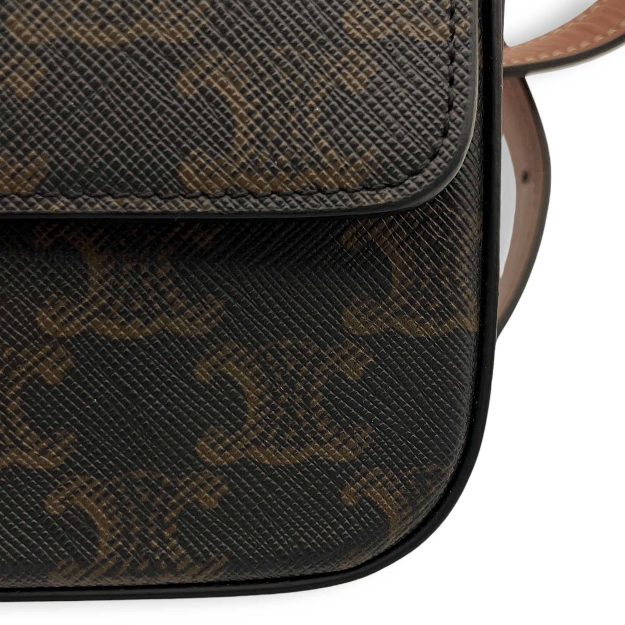 Triomphe Brown Shoulder Bag in Coated Canvas, Gold hardware - Image 9