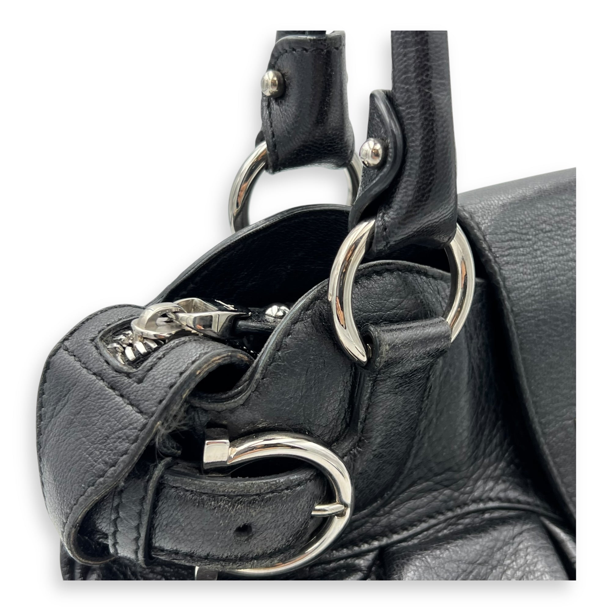 Gancini Black Tote Bag in Calfskin, Silver hardware - Image 9
