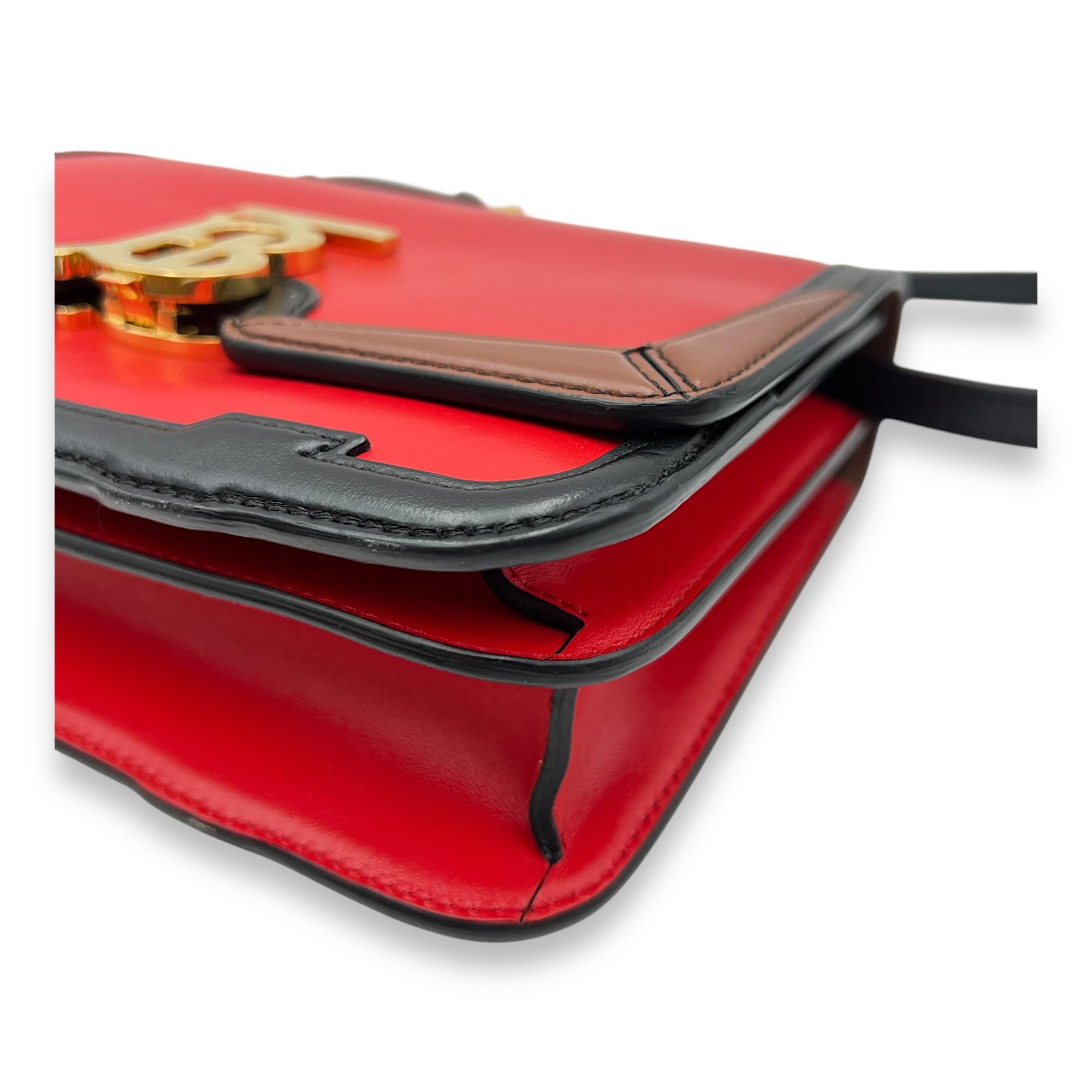 TB Red Crossbody Bag in Calfskin, Gold hardware - Image 7